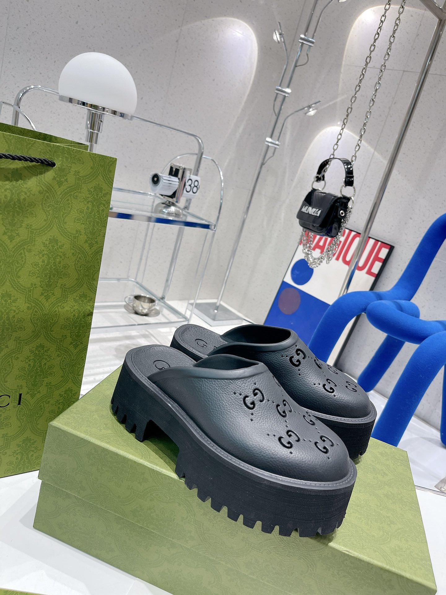 Gvc*1 Women’s Platform Perforated G Sandal Black For Women GG ‎663577 JFB00 1000