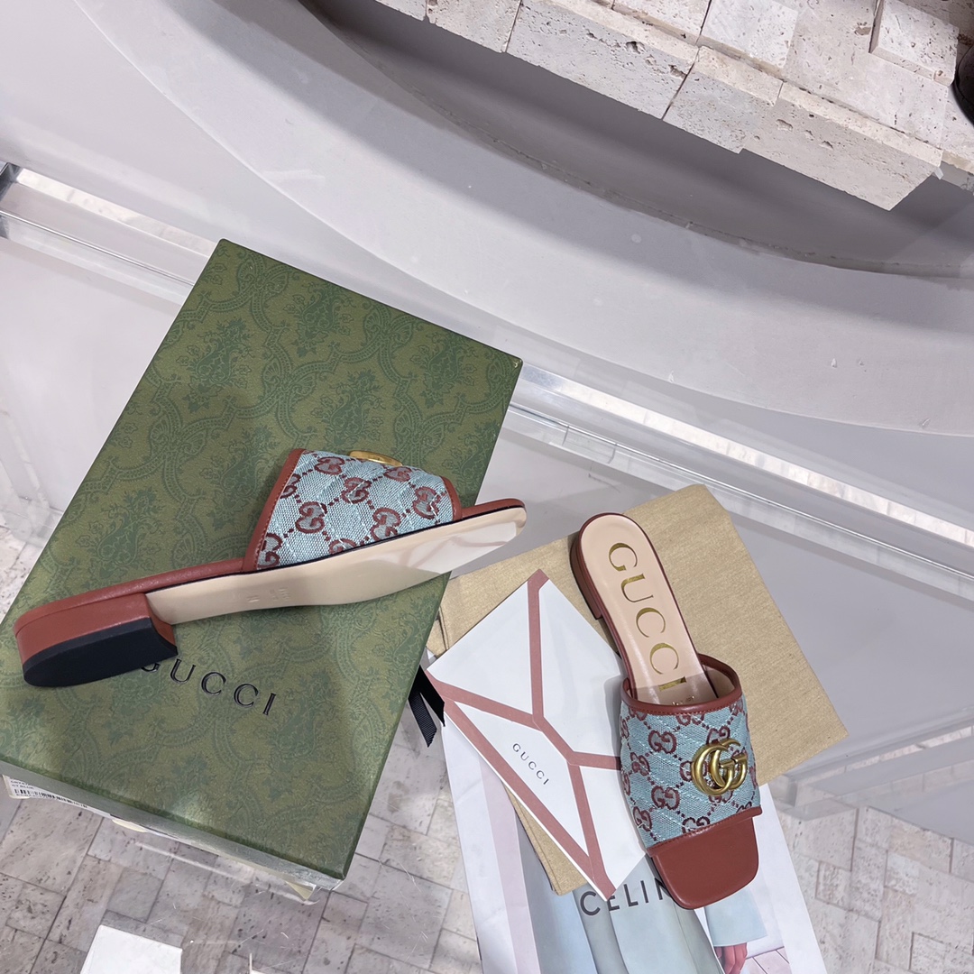 Gvc*1 Women’s GG Raffia Effect Slide Brown For Women GG