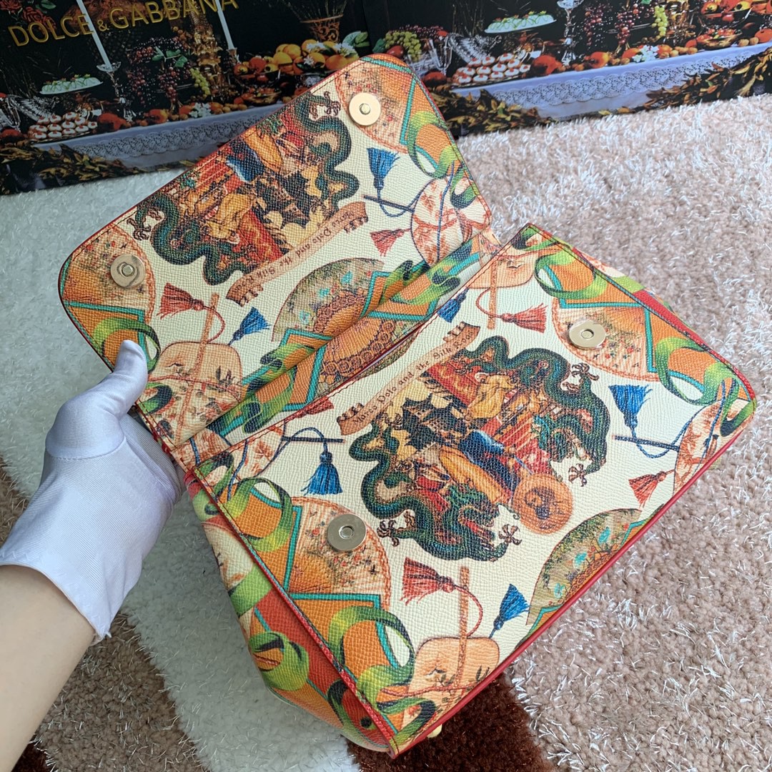 Dolce & Gabbana Medium Sicily Handbag Unique Print Motifs Muticolour For Women 10.2in/26cm DG