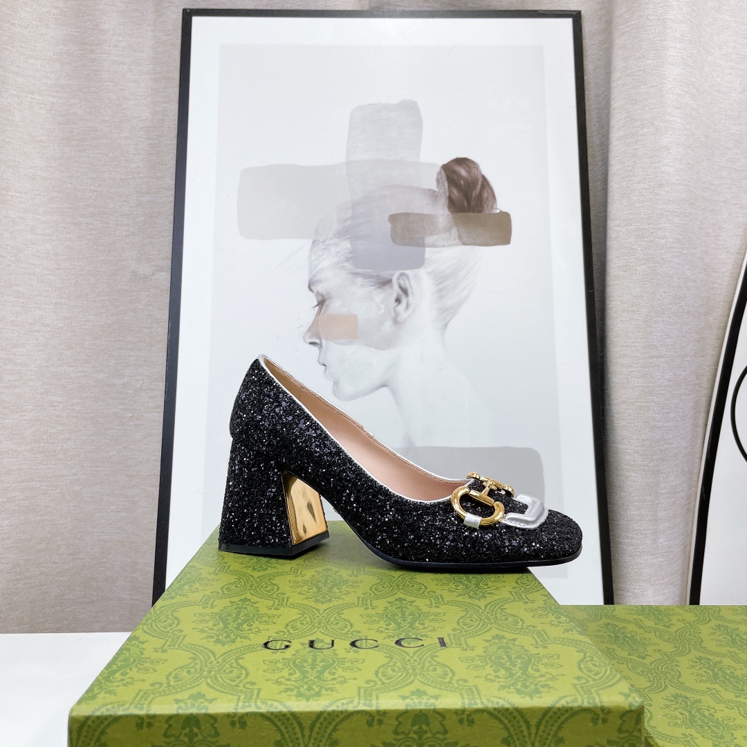 Gvc*1 Lovelight Mid-Heel Crystal Ballet Flat With Horsebit Black For Women GG