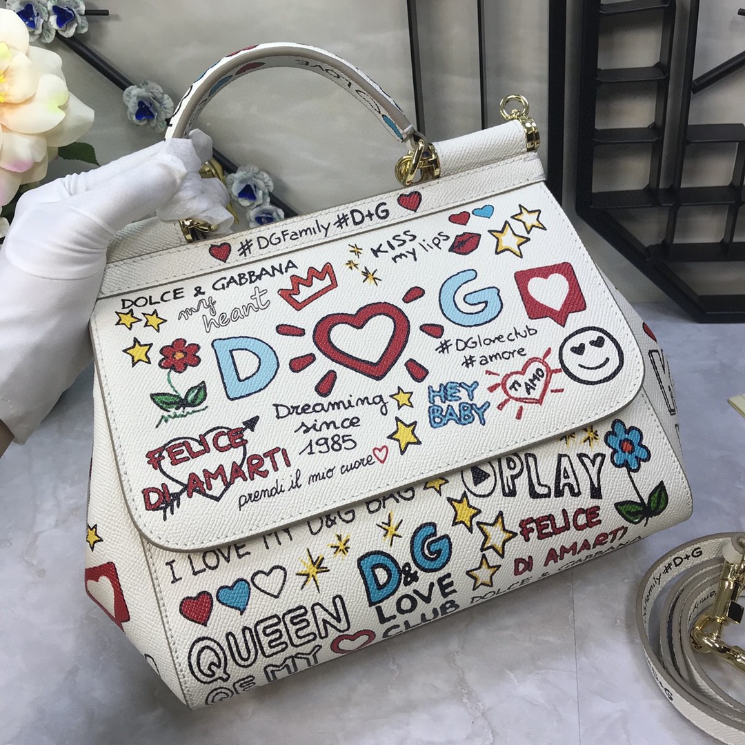 Dolce & Gabbana Medium Sicily Handbag Unique Print Motifs Muticolour For Women 10.2in/26cm DG