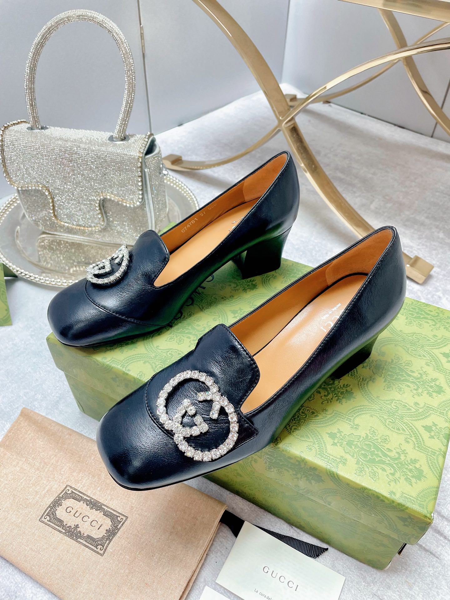 Gvc*1 Women’s Mid-Heel Pump With GG Logo Black For Women GG