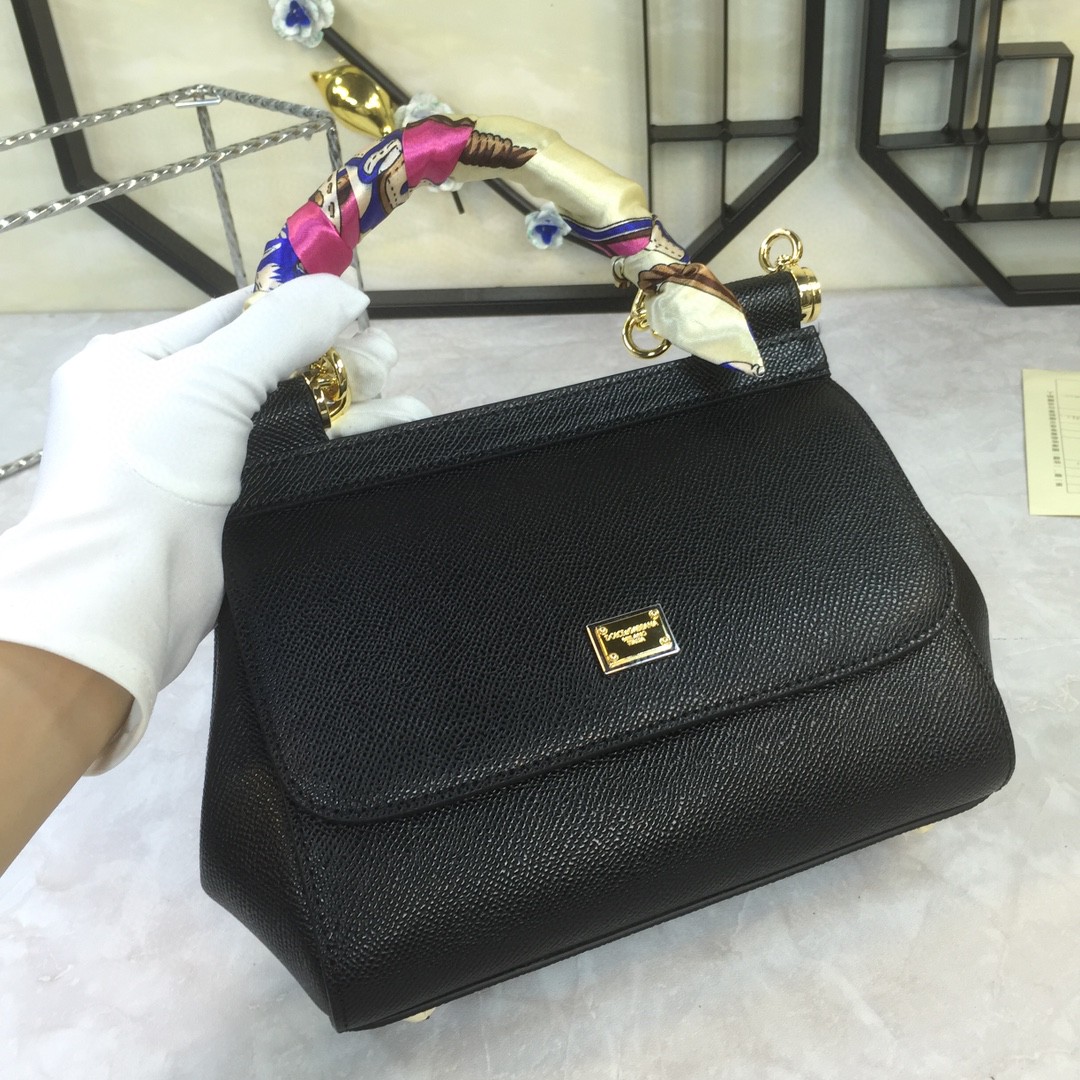 Dolce & Gabbana Medium Sicily Handbag In Dauphine Black For Women 10.2in/26cm DG BB4347A100180999