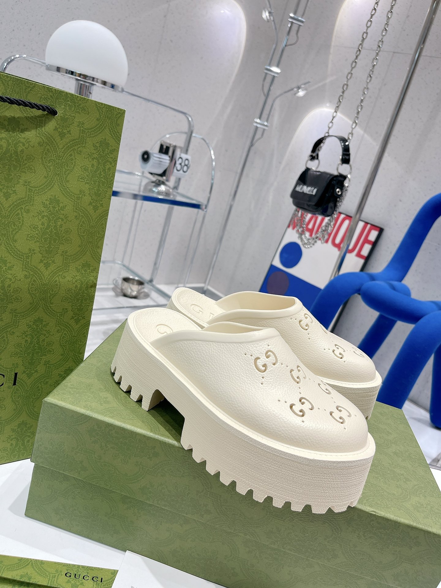 Gvc*1 Women’s Platform Perforated G Sandal White For Women GG