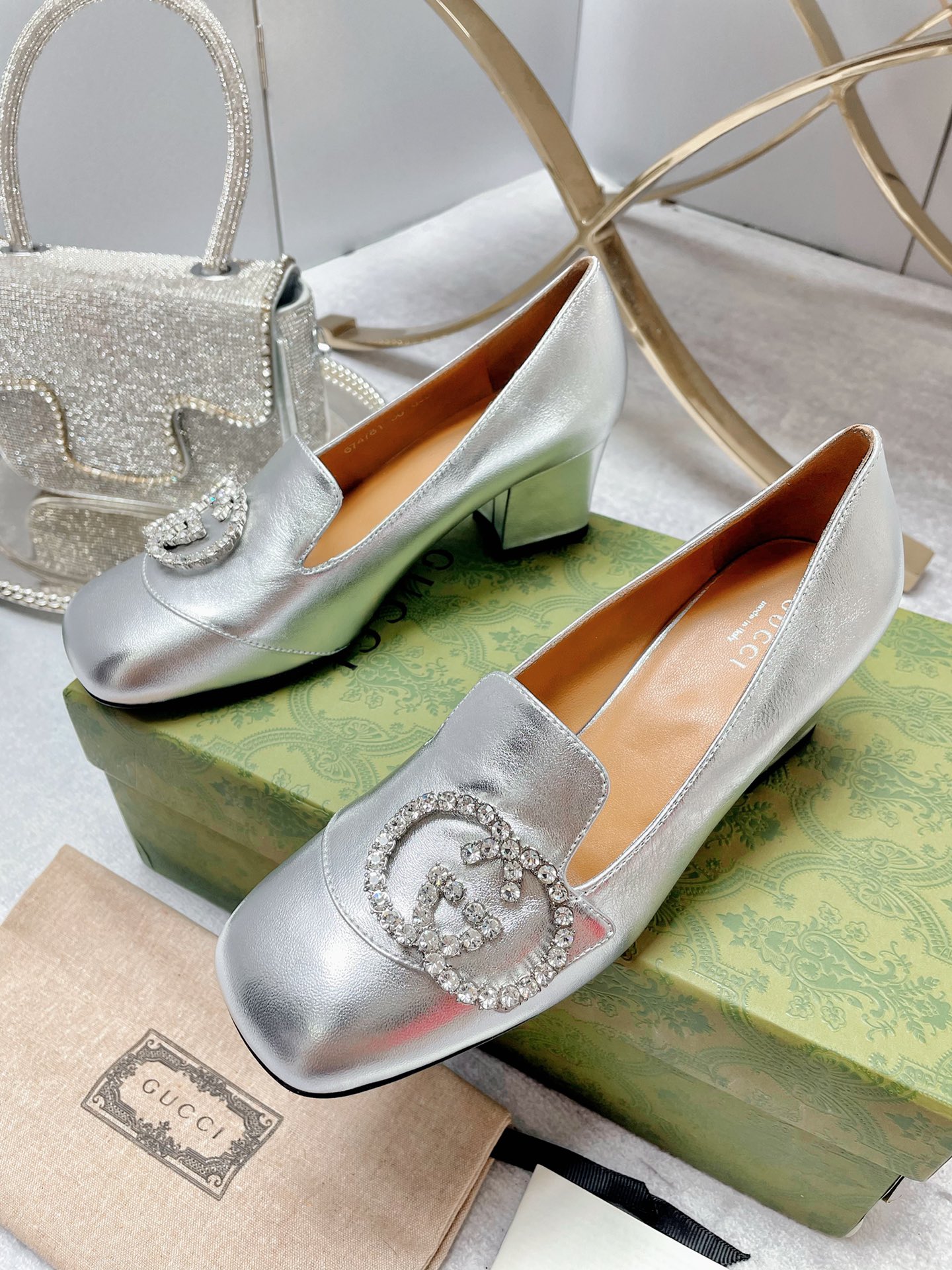 Gvc*1 Women’s Mid-Heel Pump With GG Logo Silver For Women GG