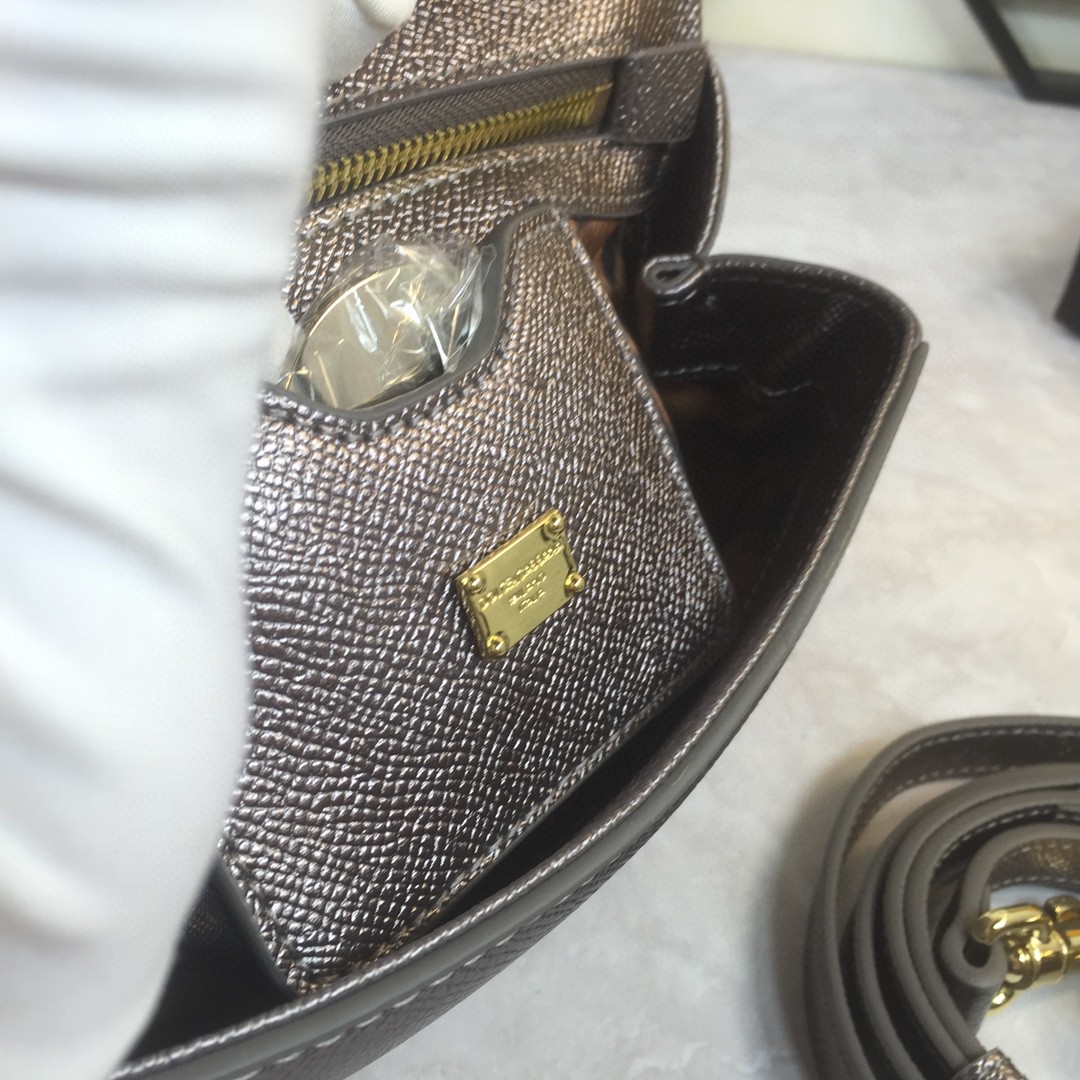 Dolce & Gabbana Medium Sicily Handbag In Dauphine Palladium For Women 10.2in/26cm DG