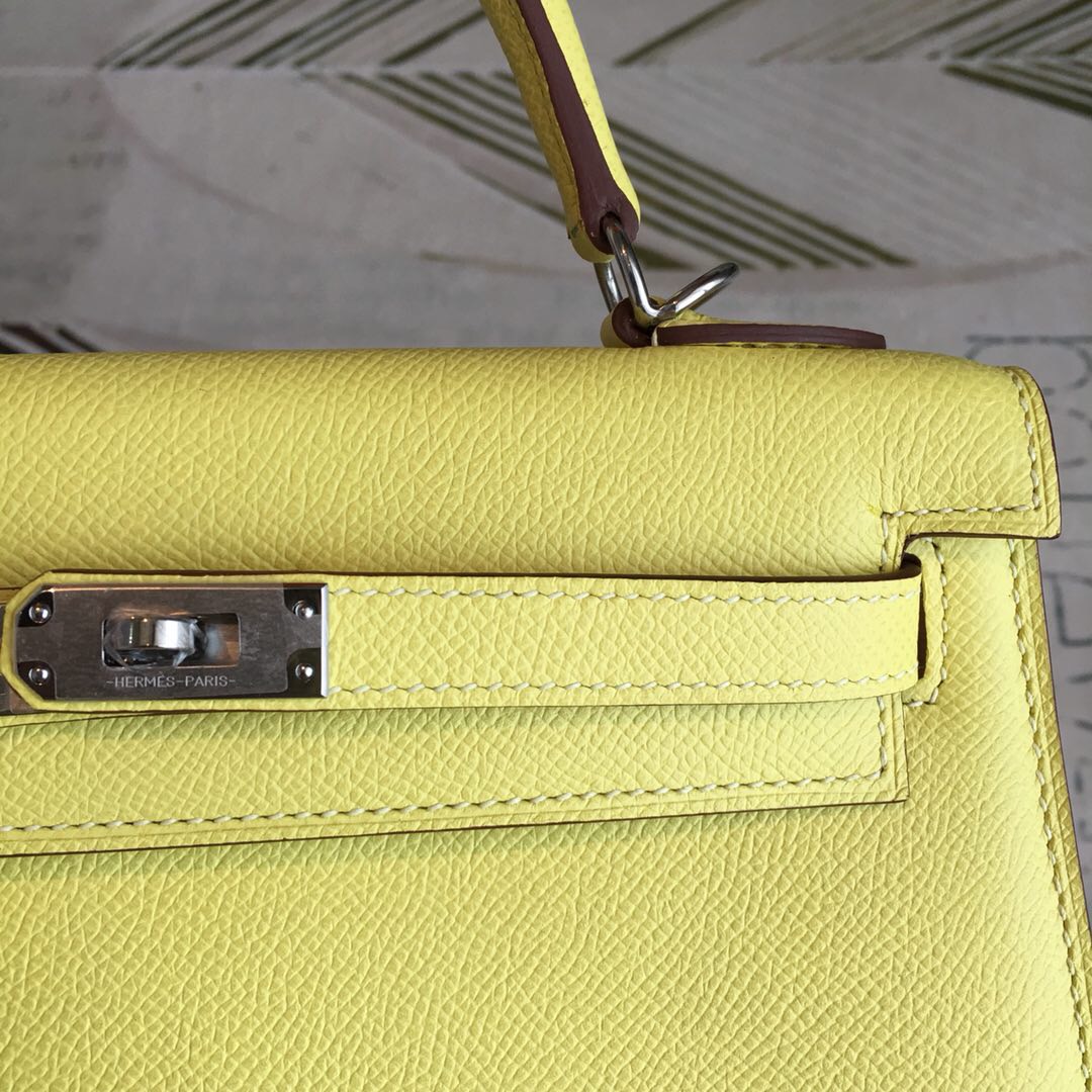 H**me5 Kelly Light Yellow For Women Silver Toned Hardware 10in/25cm