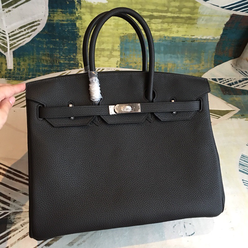 H**me5 Birkin Black For Women Silver Toned Hardware 11.8in/30cm