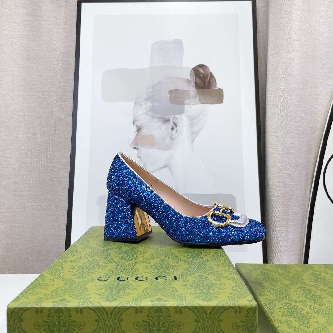 Gvc*1 Lovelight Mid-Heel Crystal Ballet Flat With Horsebit Blue For Women GG