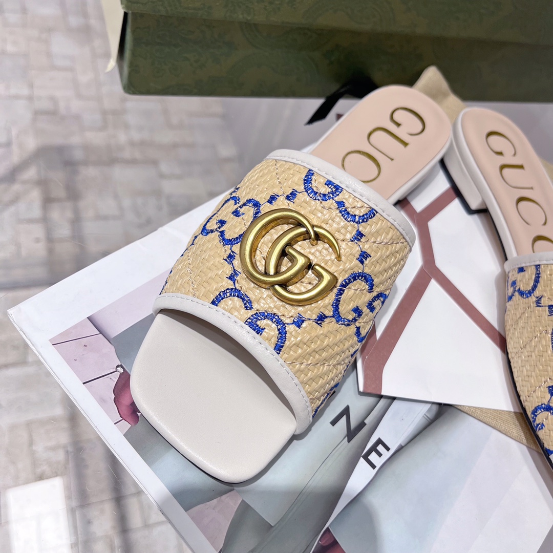 Gvc*1 Women’s GG Raffia Effect Slide White For Women GG