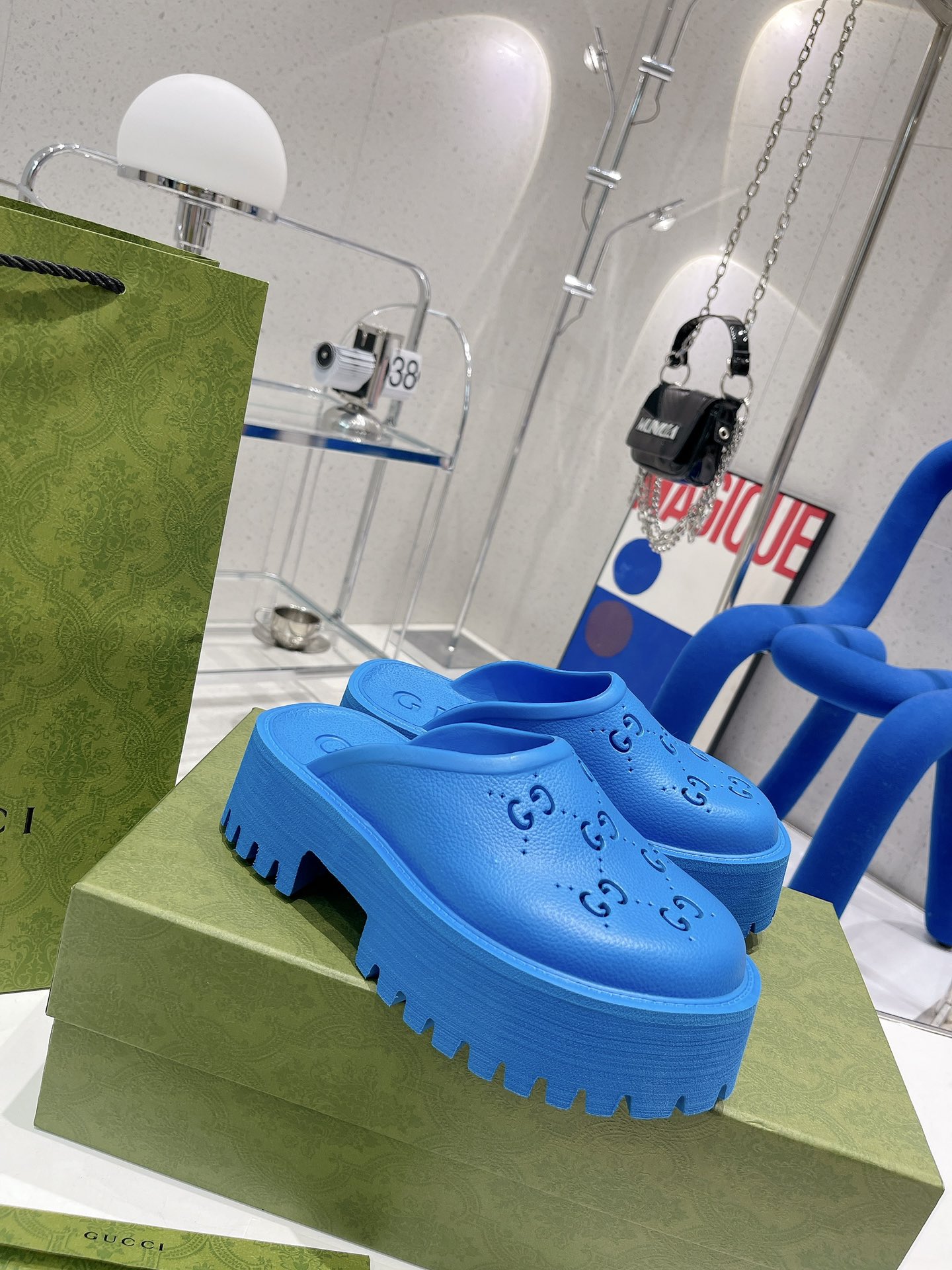 Gvc*1 Women’s Platform Perforated G Sandal Light Blue For Women GG