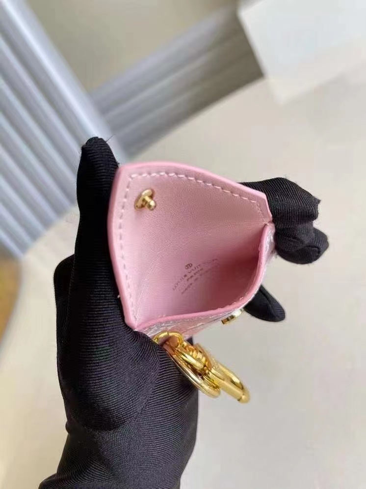 L0vis Vvtt0n Kirigami Pouch Bag Charm And Key Holder Monogram Canvas Pink For Women, Women’s Wallets 2.8in/7cm LV
