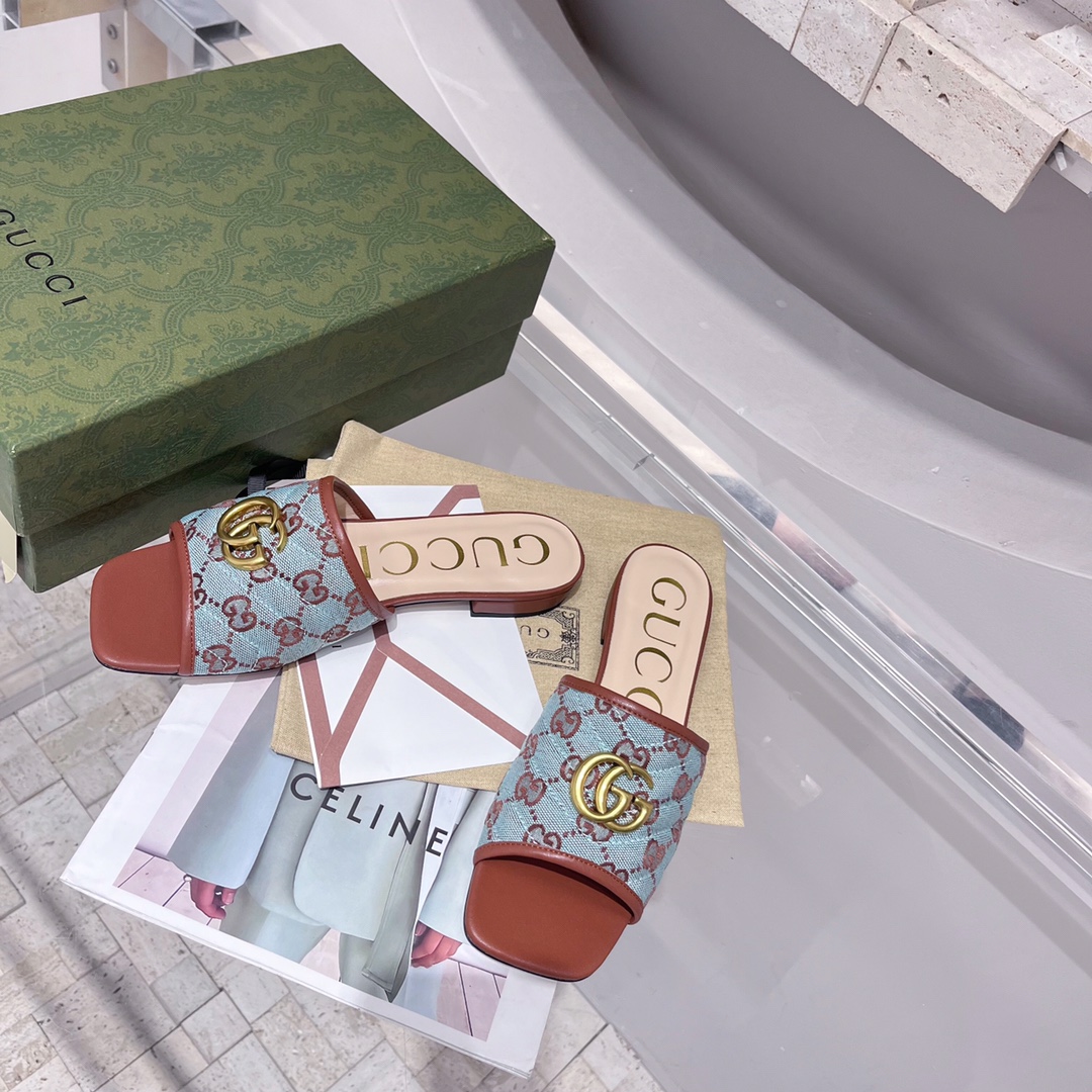 Gvc*1 Women’s GG Raffia Effect Slide Brown For Women GG