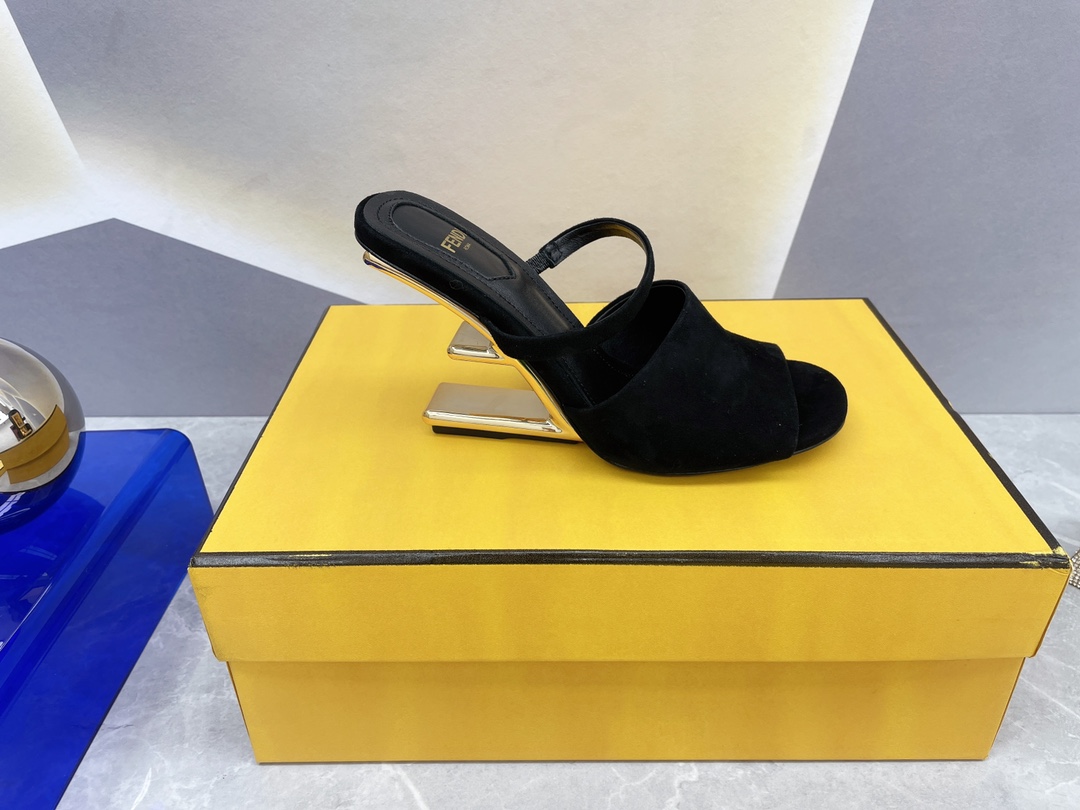 F**di First Black Velvet High-Heeled Sandals For Women