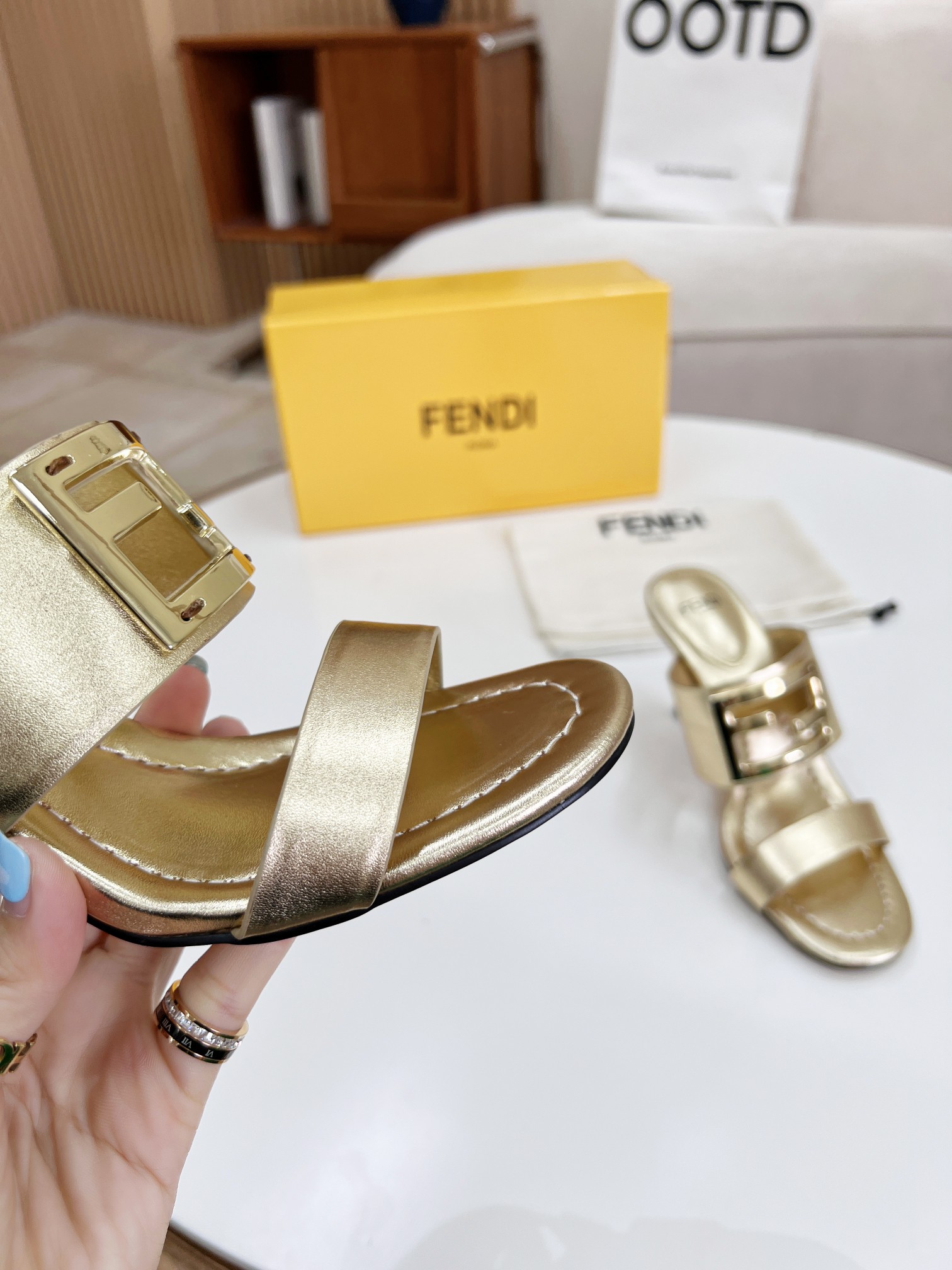 F**di Baguette Gold Heels For Women