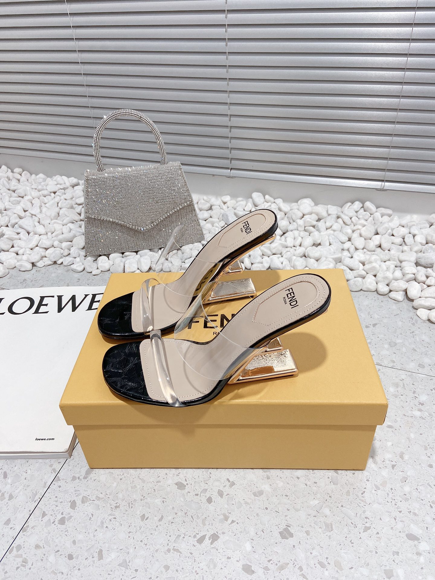 F**di First Black Transparent High-Heeled Sandals For Women
