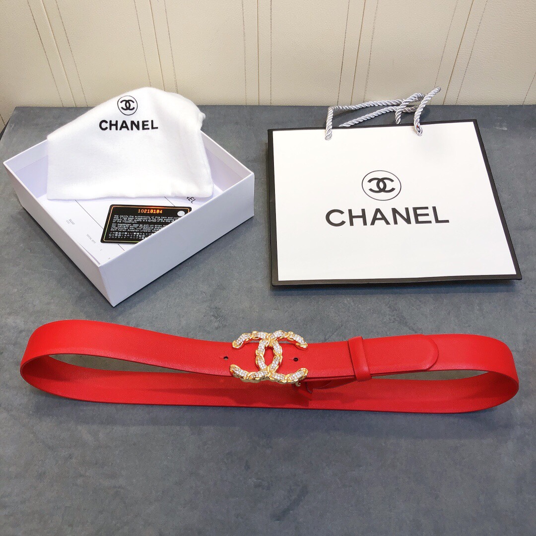 Ch**el Belt With Double C Buckle Red Women Belt
