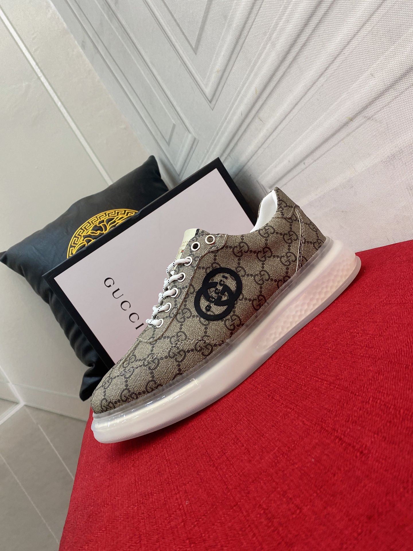 Gvc*1 Men’s Sneaker With GG Gvc*1 Print Brown And Gray For Men