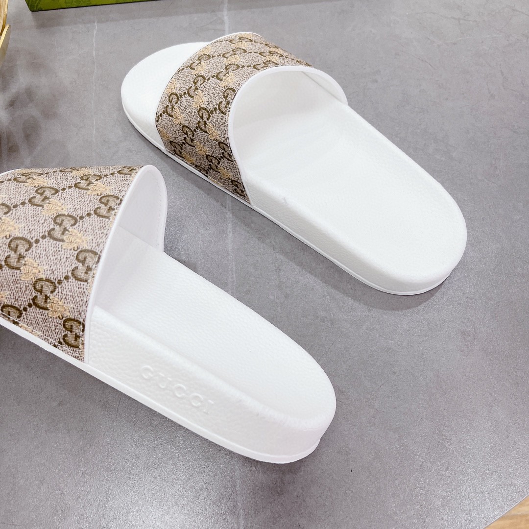 Gvc*1 Women’s GG Slide Sandal With Bees White And Brown For Women 407345