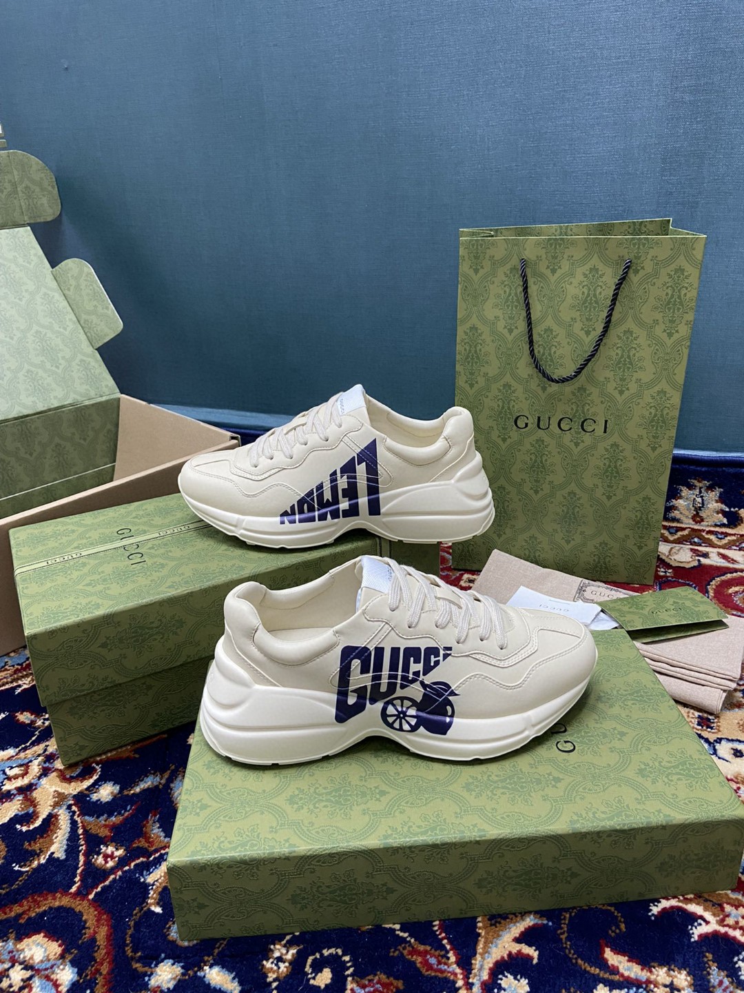 Gvc*1 Women’s Rhyton Sneakers With Lemon Gvc*1 White Ivory For Women ‎684899 DRW00 9522