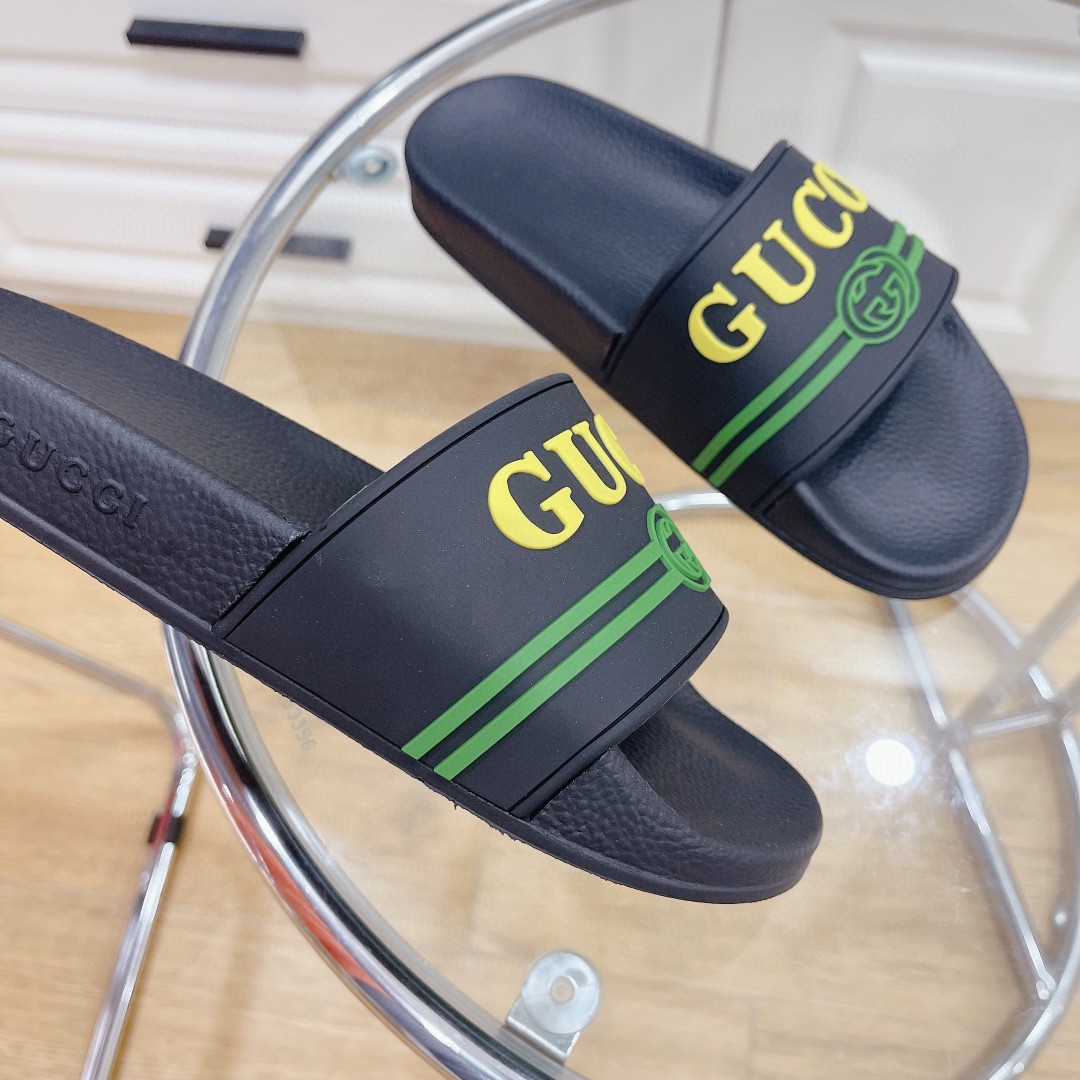 Gvc*1 Women’s Logo Rubber Slide Black Green And Yellow For Women 522887