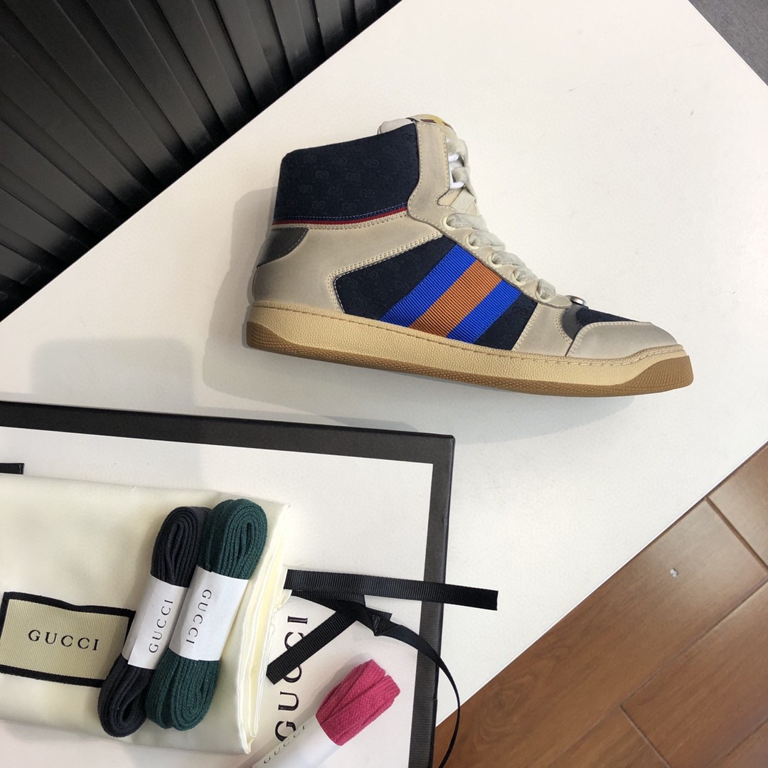 Gvc*1 Women’s GG Screener Distressed High Top Off-White Blue For Women 563730