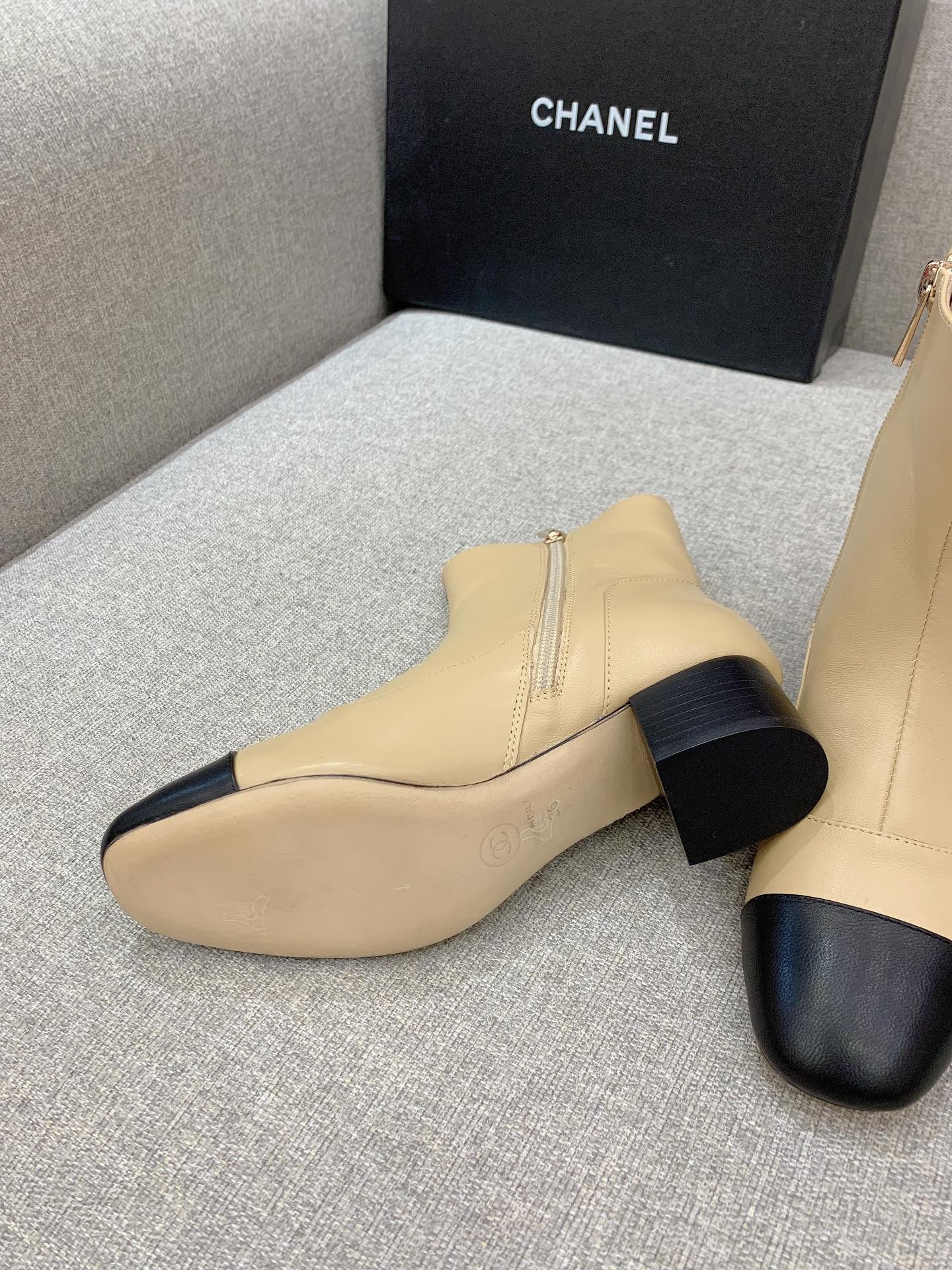 Ch**el Women’s Ankle Boots Beige For Women 2.2in/5.5cm