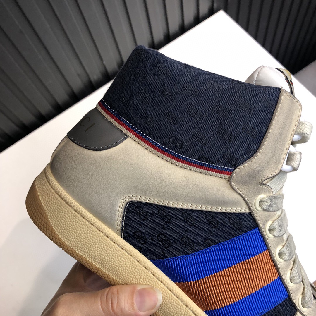 Gvc*1 Women’s GG Screener Distressed High Top Off-White Blue For Women 563730