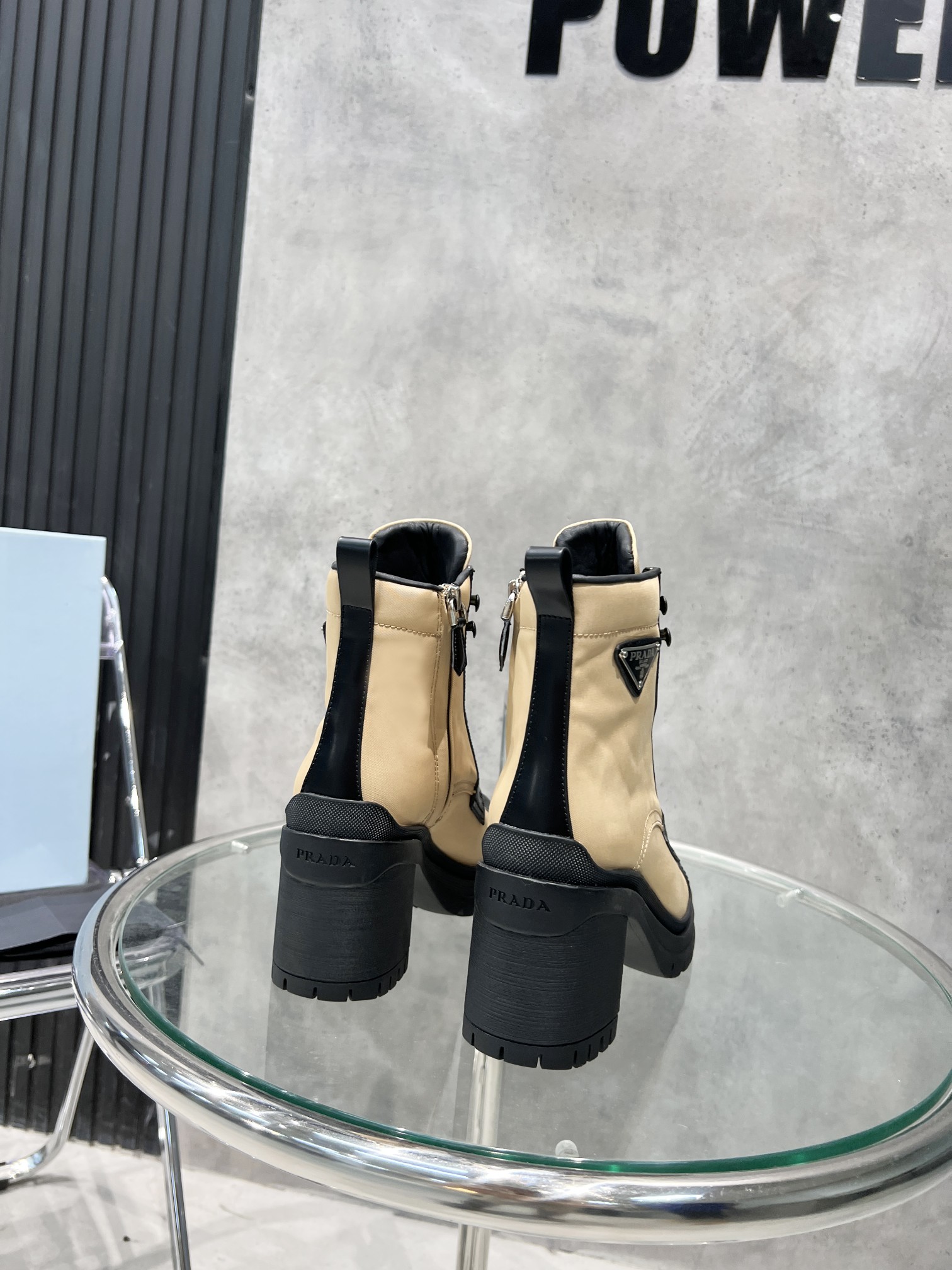 Pra*a Tronchetti Lace-Up Boots Beige For Women PRD