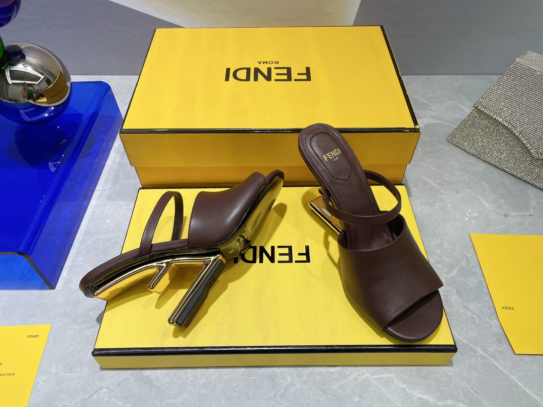 F**di First Burgundy High-Heeled Sandals For Women