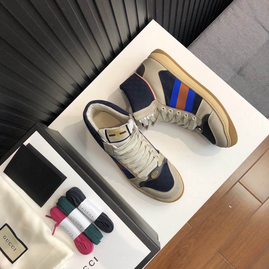 Gvc*1 Women’s GG Screener Distressed High Top Off-White Blue For Women 563730