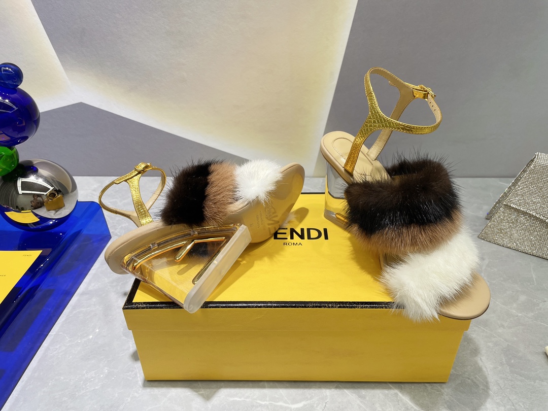 F**di First White Mink High-Heeled Sandals For Women 8X8275AI11F1H00