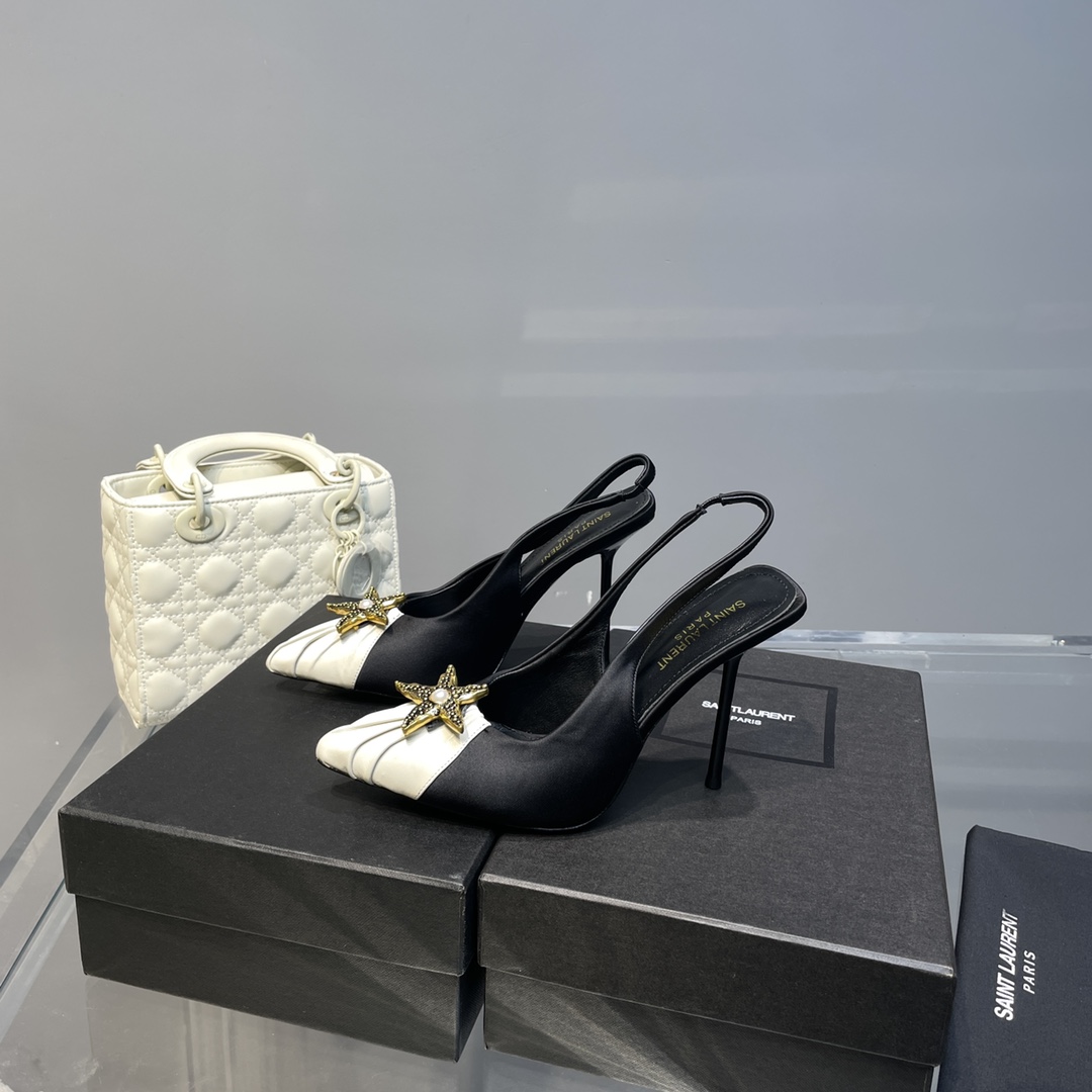 Sa1nt Lau*nt Women’s Silk Slingback Pumps Black For Women Y51