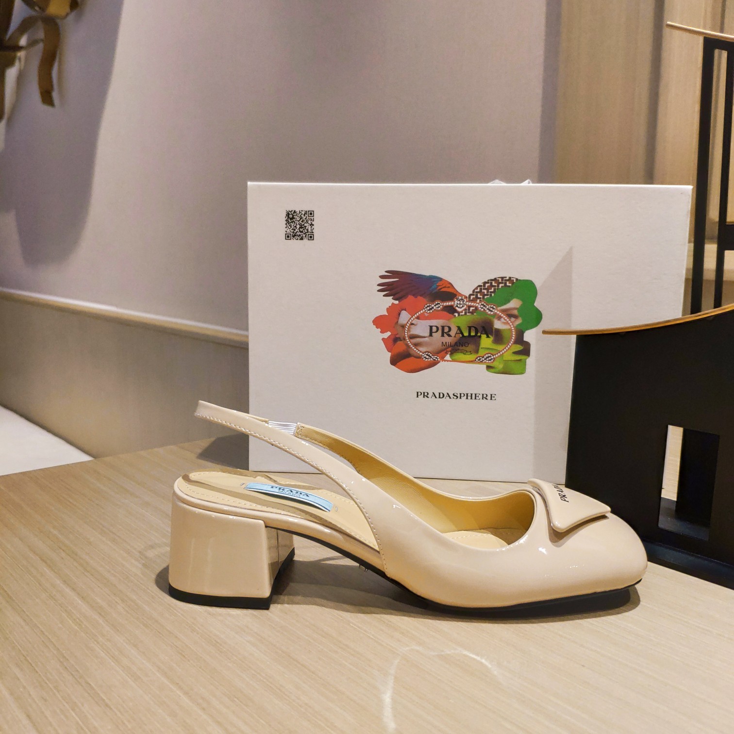 Pra*a Patent Sling-Back Pumps Dark Beige For Women 1.8in/45mm PRD