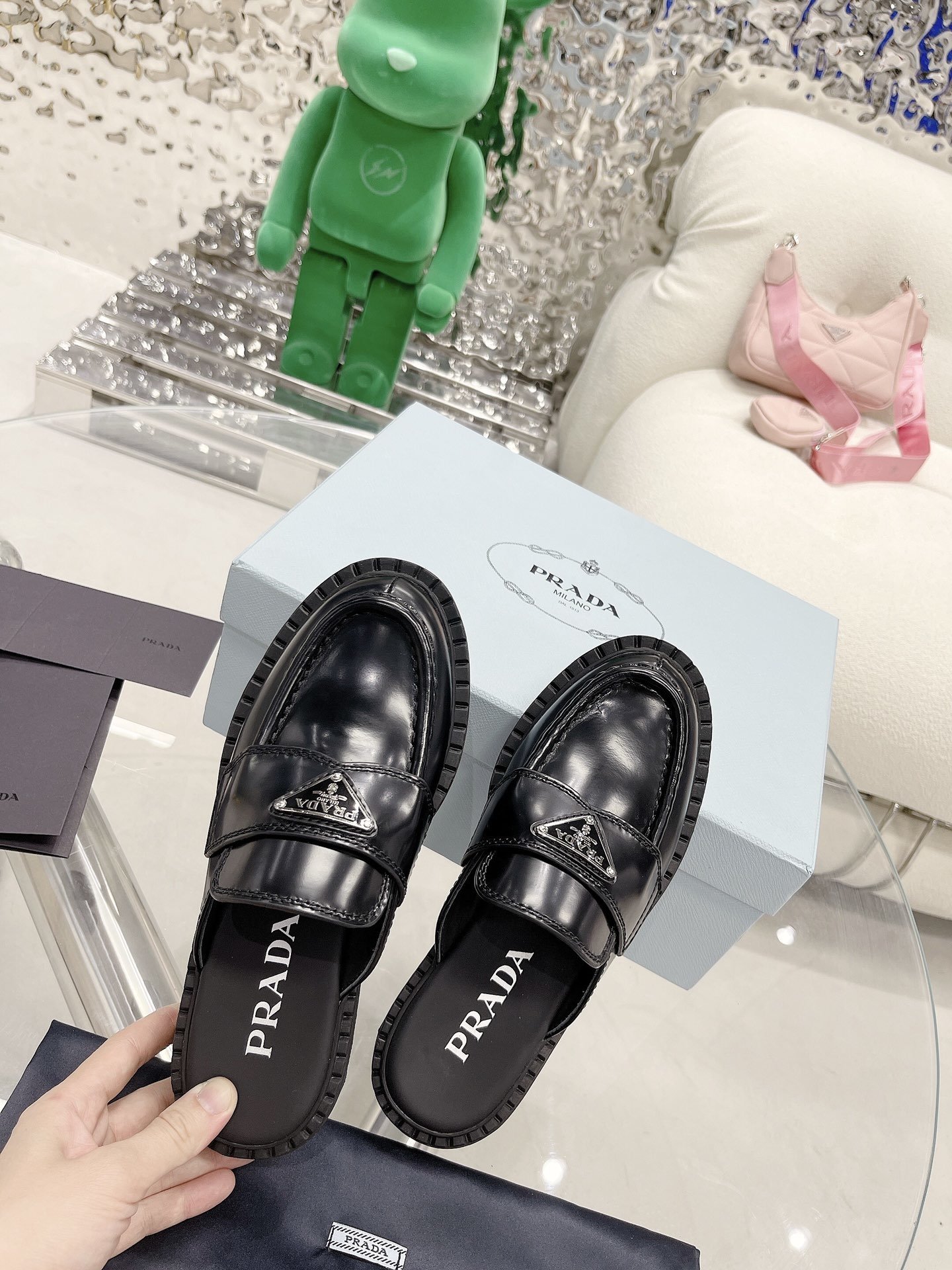 Pra*a Chocolate Brushed Mules Black For Women 1.6in/40mm PRD