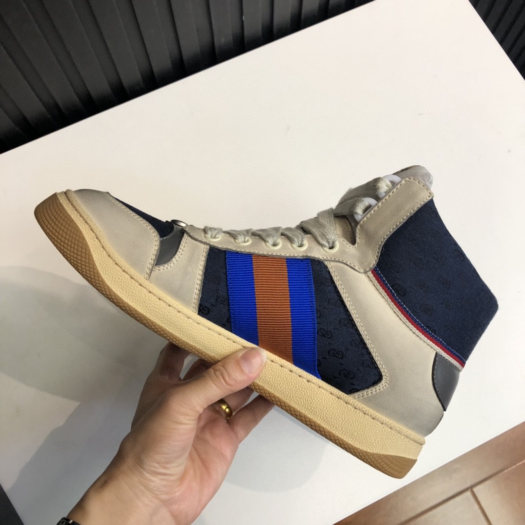 Gvc*1 Women’s GG Screener Distressed High Top Off-White Blue For Women 563730