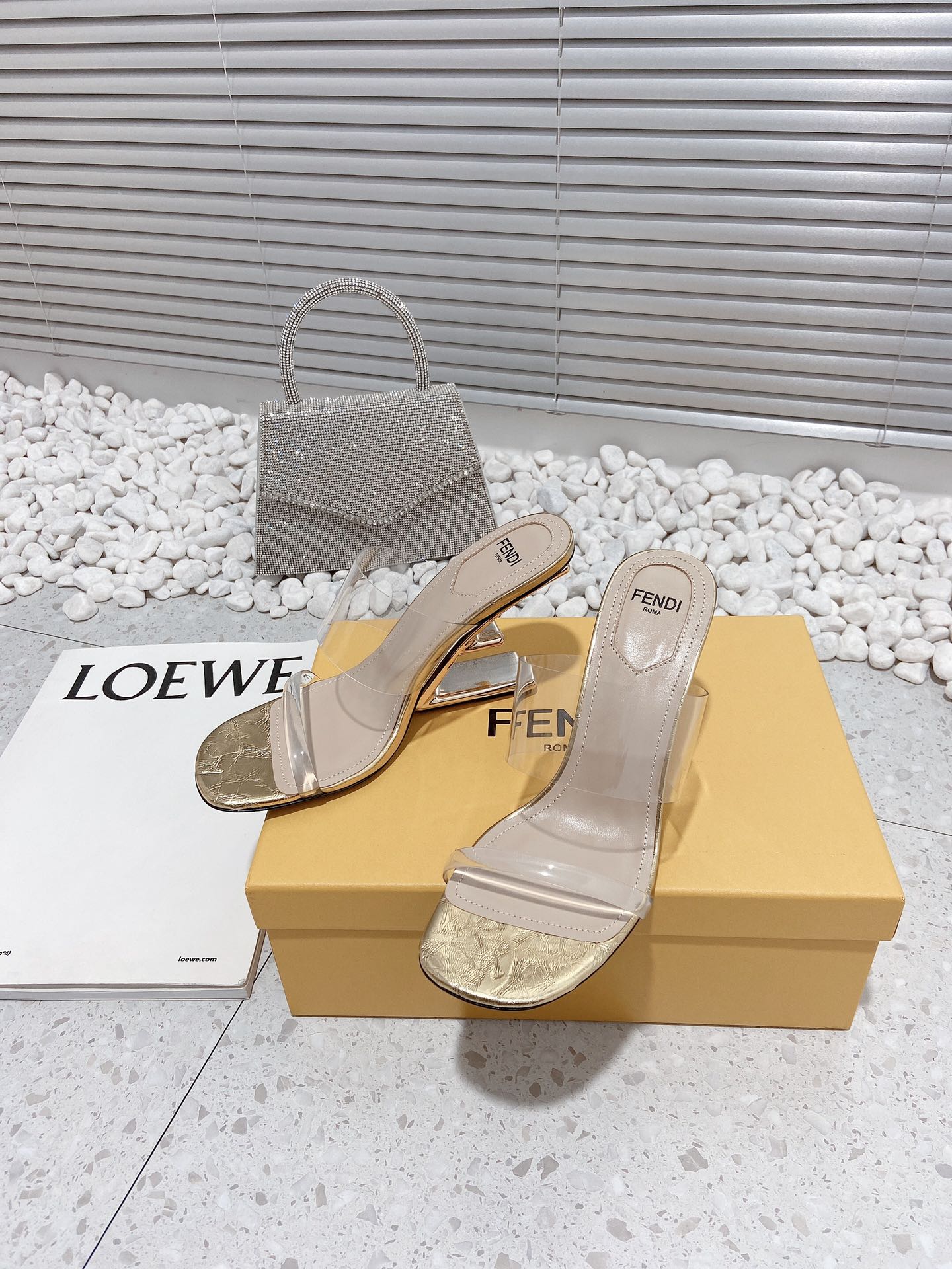 F**di First Gold Transparent High-Heeled Sandals For Women