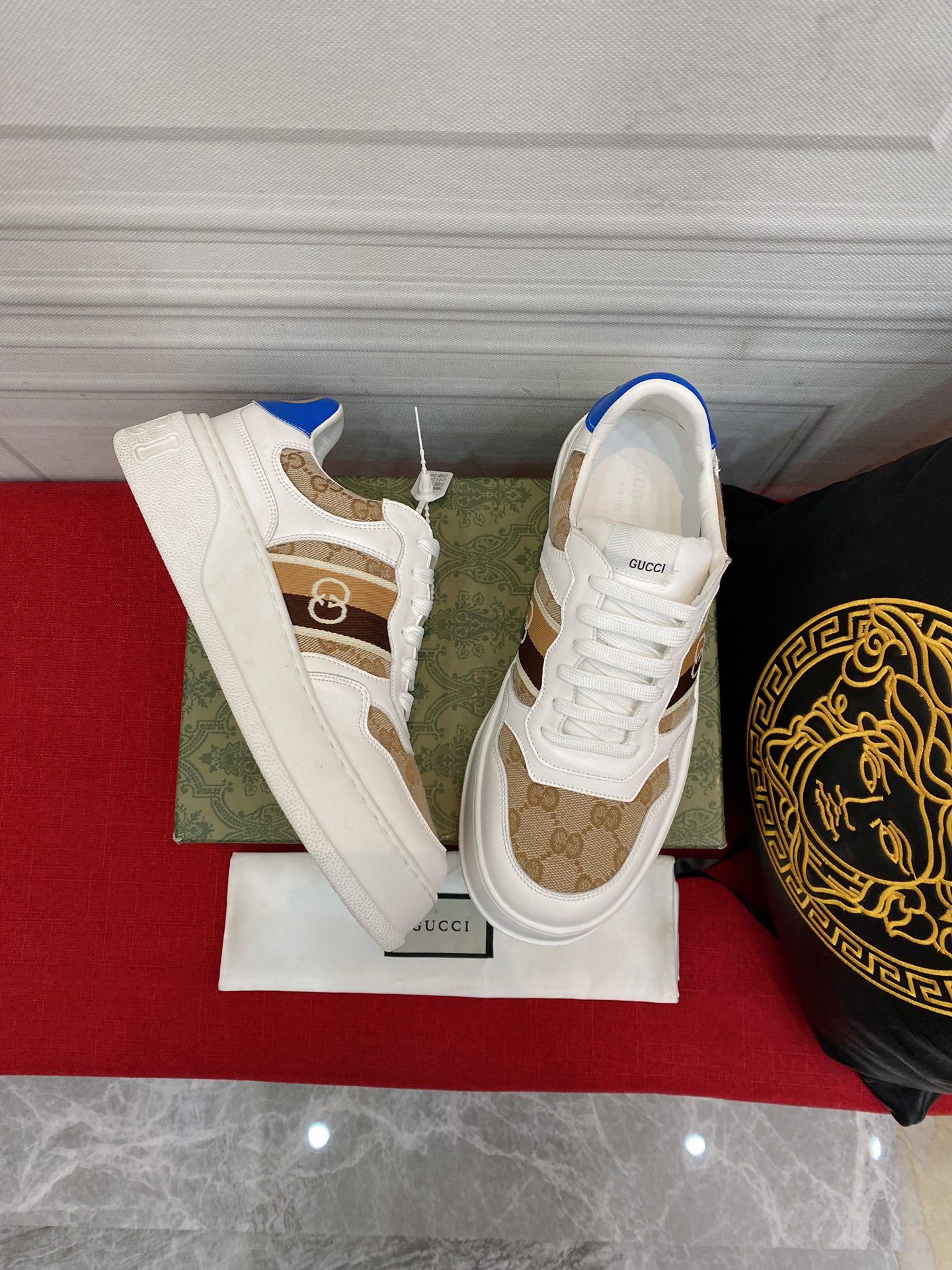 Gvc*1 Men’s GG Sneaker With Web White And Beige For Men ‎669698