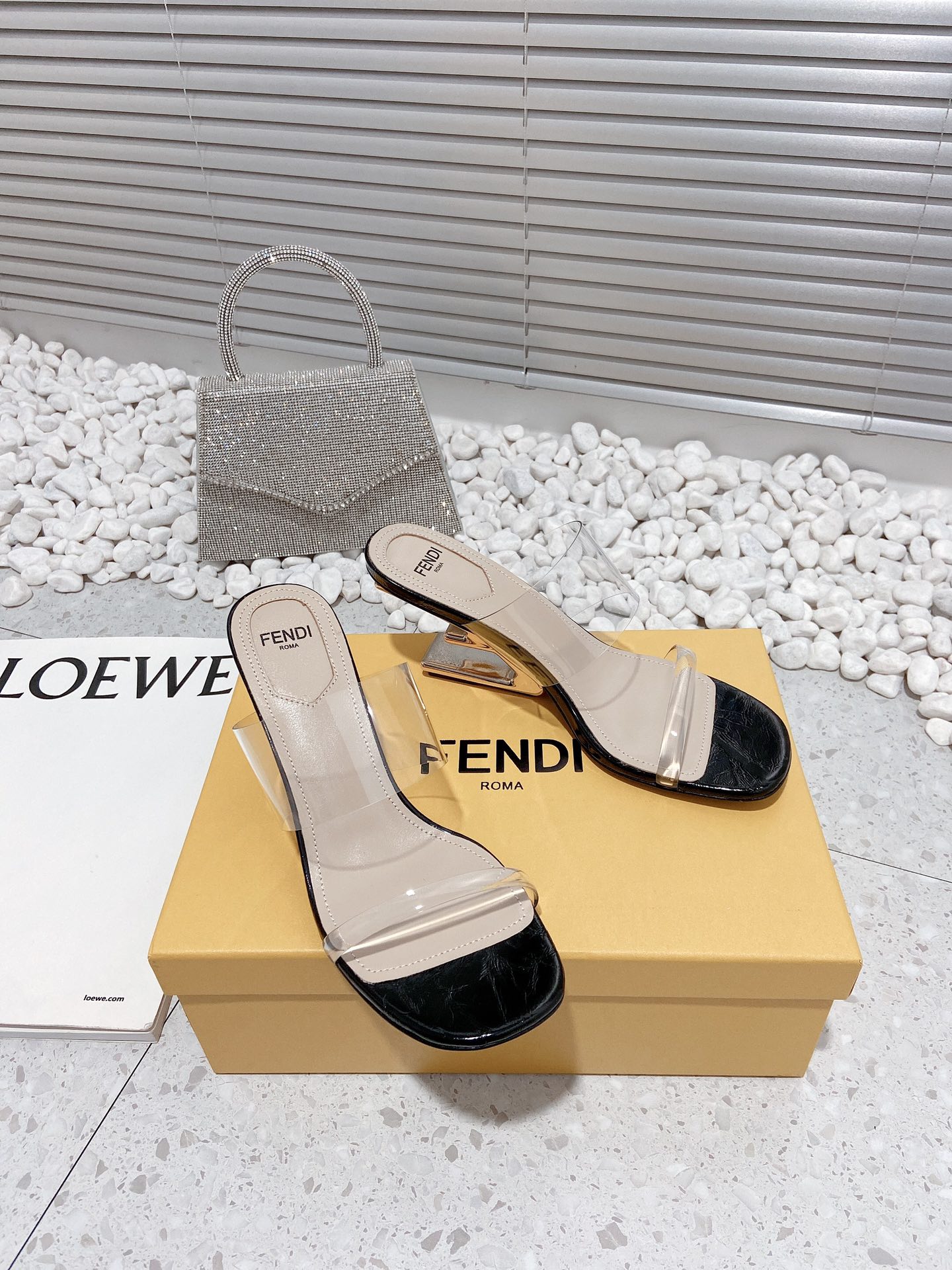 F**di First Black Transparent Medium-Heeled Sandals For Women