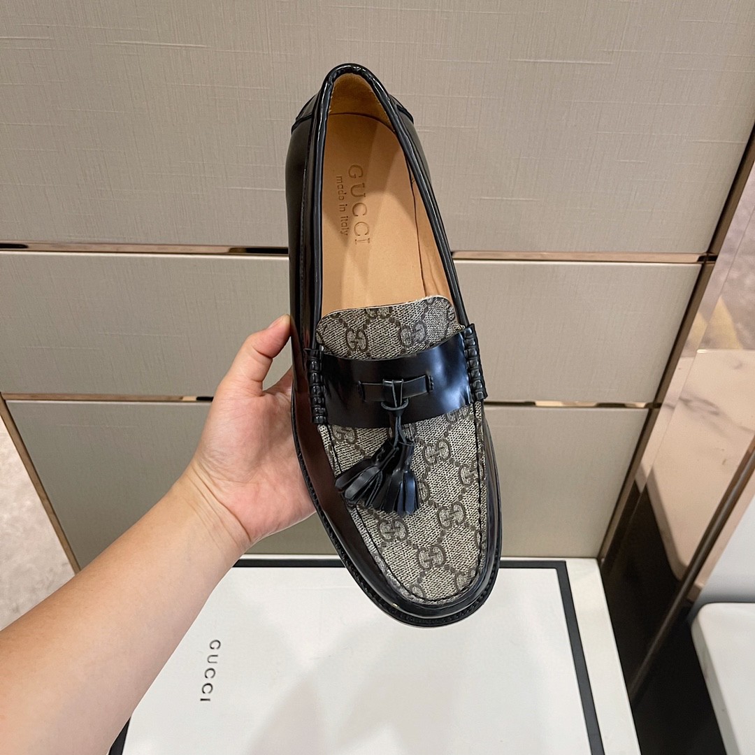 Gvc*1 Men’s GG Loafers Horsebit With Tassel Black And Beige For Men 673817 17X30 1063