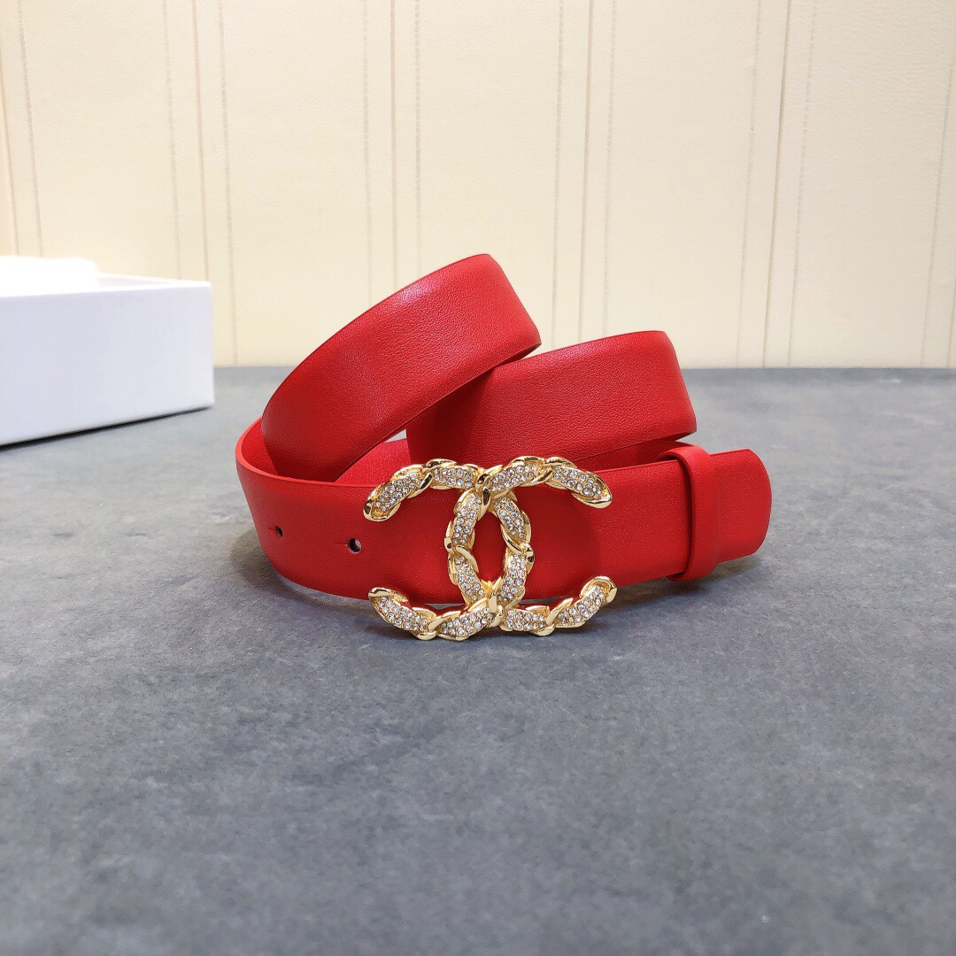 Ch**el Belt With Double C Buckle Red Women Belt
