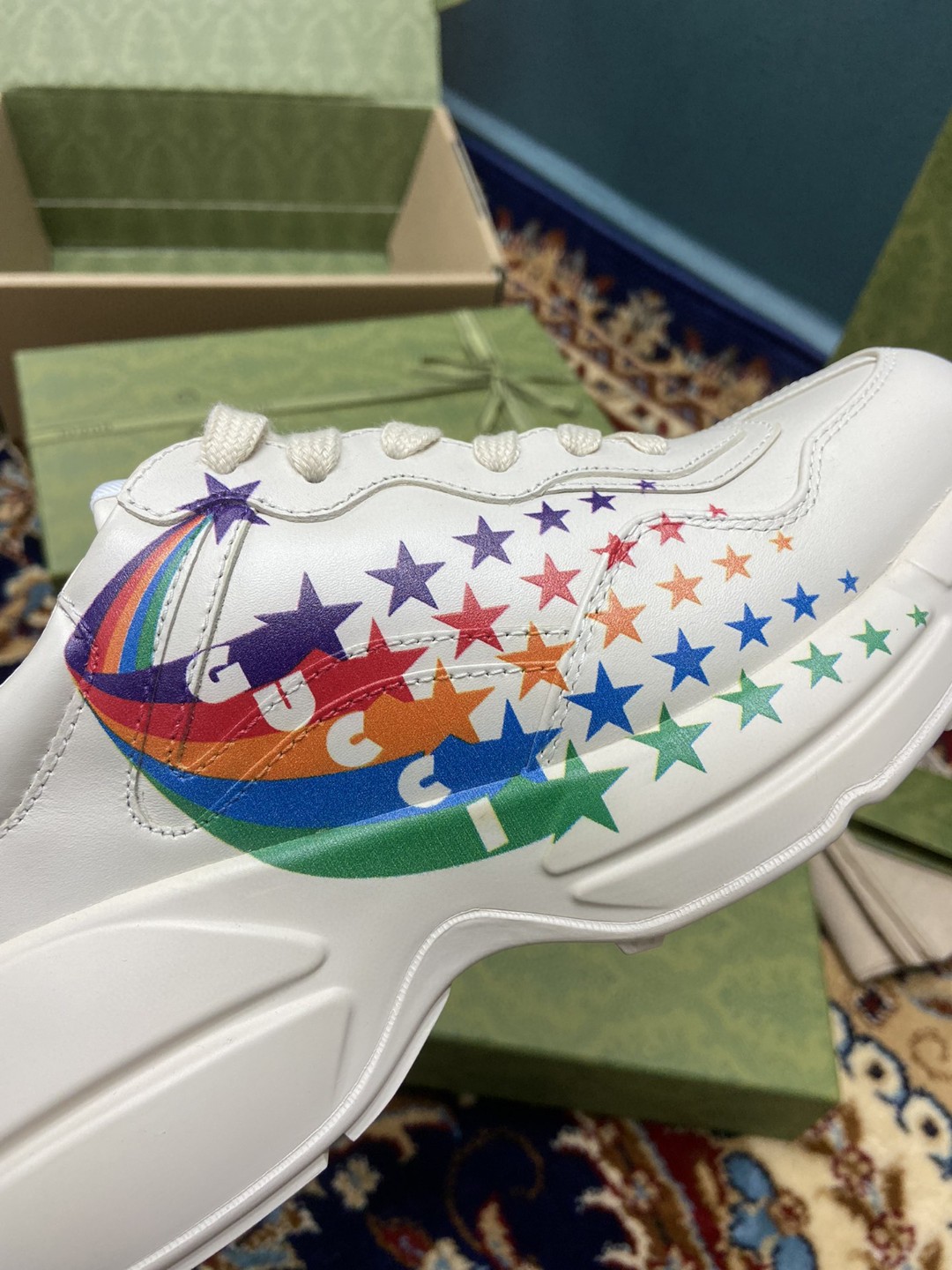 Gvc*1 Women’s Rhyton Sneakers With Gvc*1 Stars White Ivory For Women ‎684899