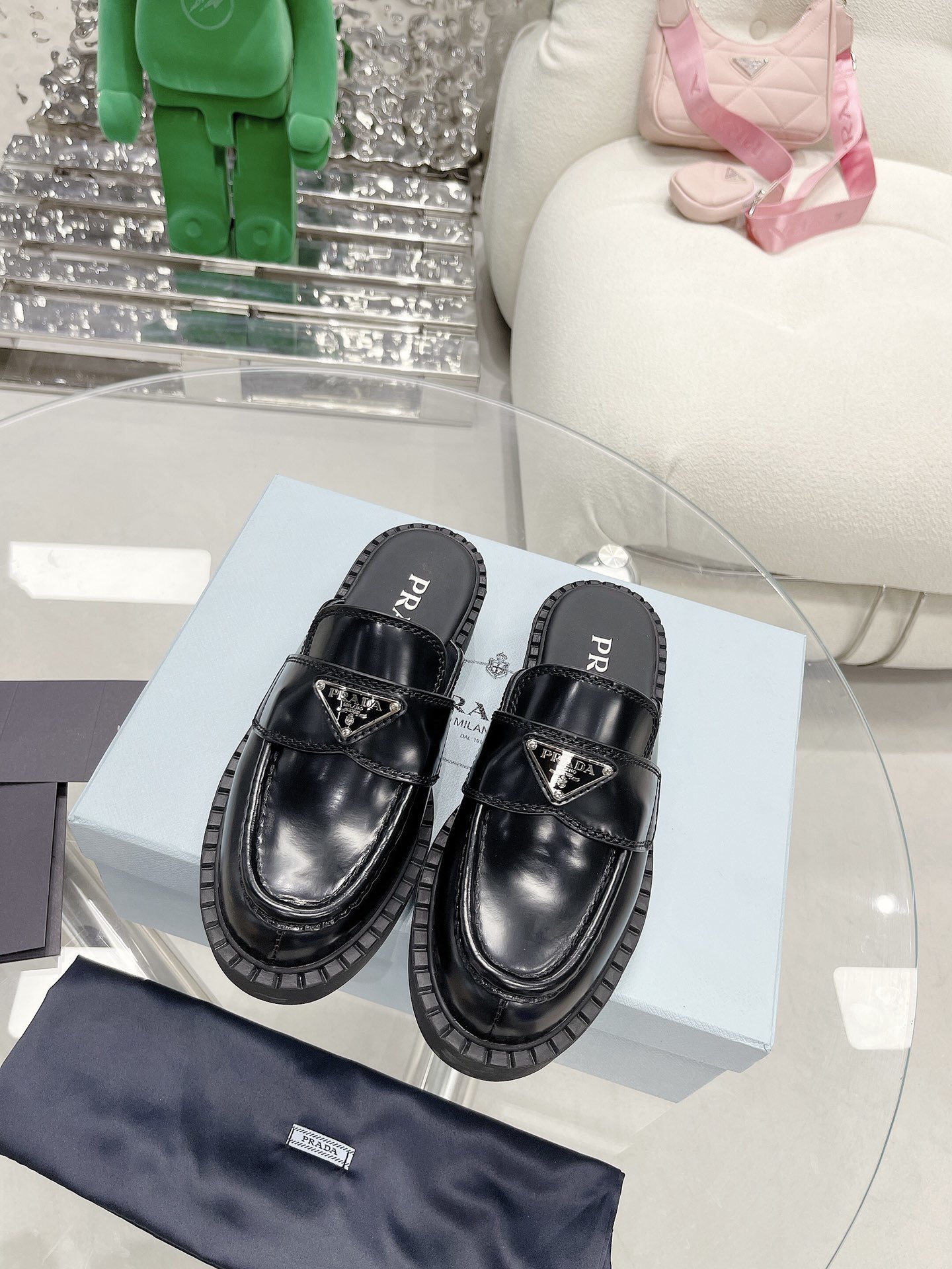 Pra*a Chocolate Brushed Mules Black For Women 1.6in/40mm PRD