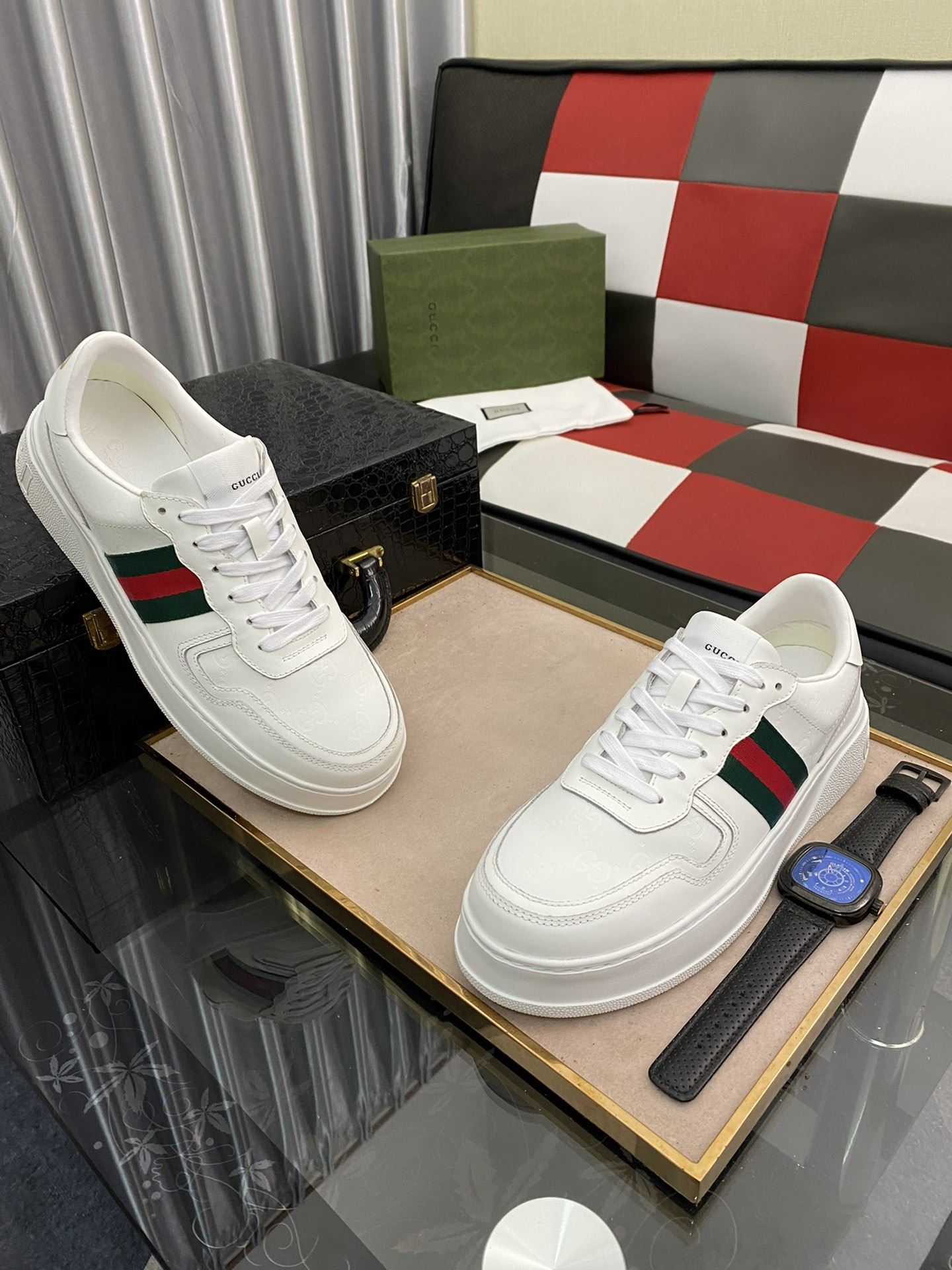 Gvc*1 Men’s GG Sneaker With Web White For Men ‎669582