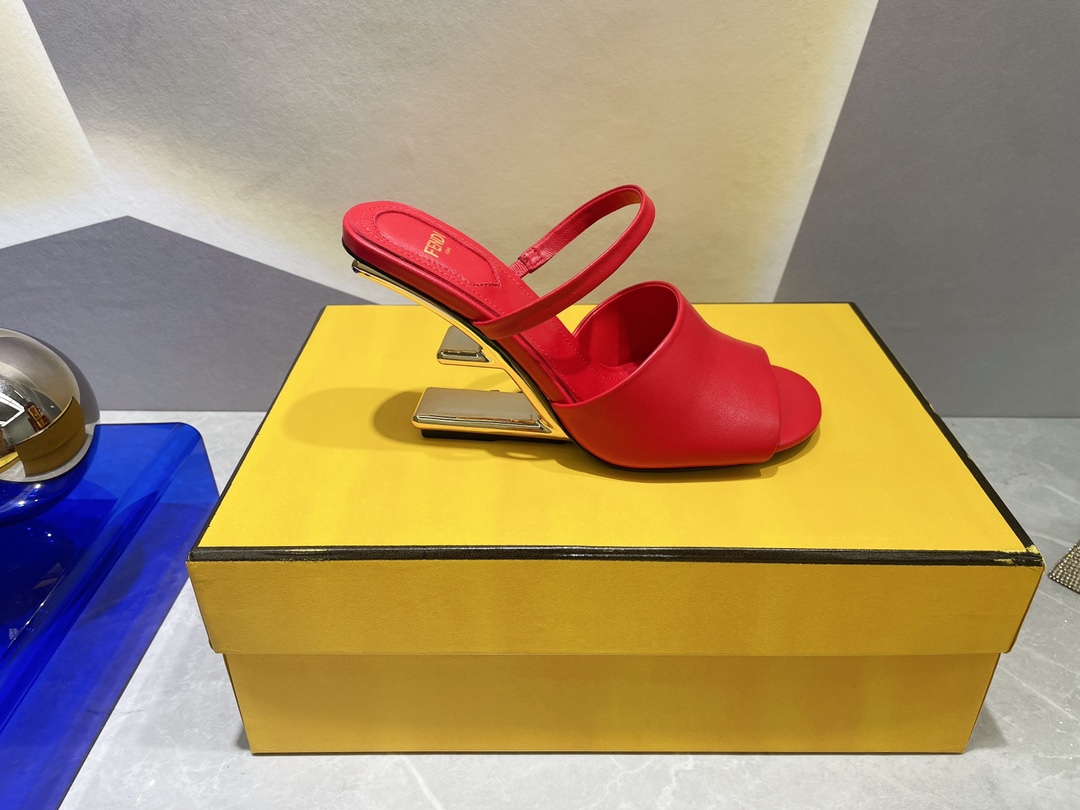 F**di First Red High-Heeled Sandals For Women