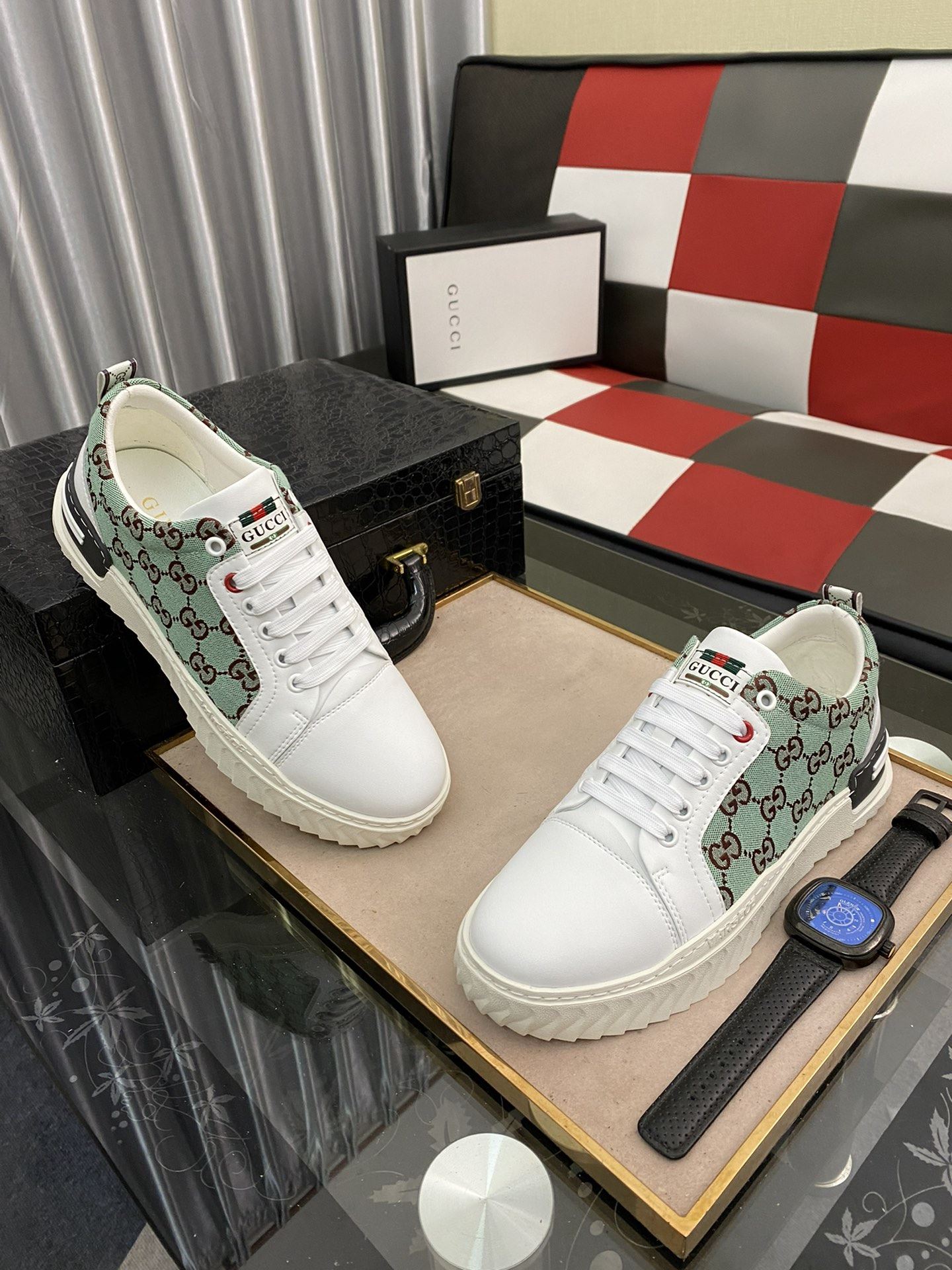 Gvc*1 Men’s GG Ace Sneaker Green And White For Men