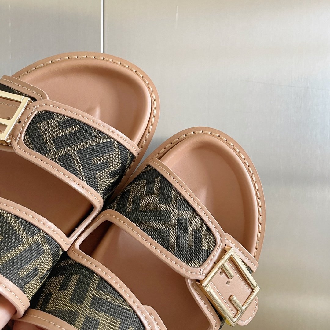 F**di Feel Brown FF Fabric Slides For Women 8X8326AEGVF1HHG