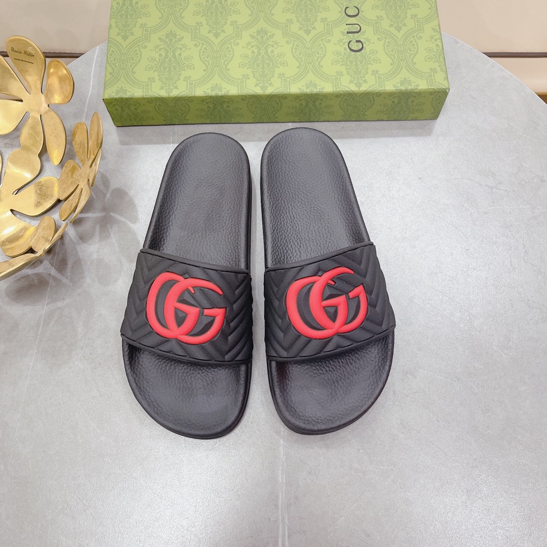 Gvc*1 Women’s Quilted GG Rubber Slide Black And Red For Women 601041