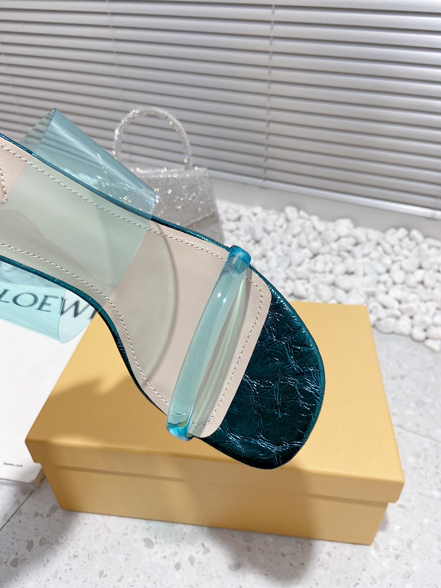 F**di First Dark Green Transparent Medium-Heeled Sandals For Women