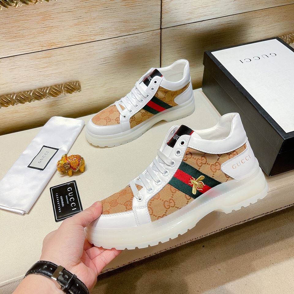 Gvc*1 Men’s GG With Web And Bee High Top Sneaker White For Men